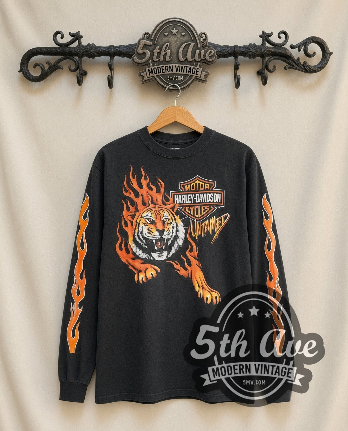 Harley-Davidson Harley Davidson 'Untamed' vintage Harley long sleeve t-shirt, front view on a display rack