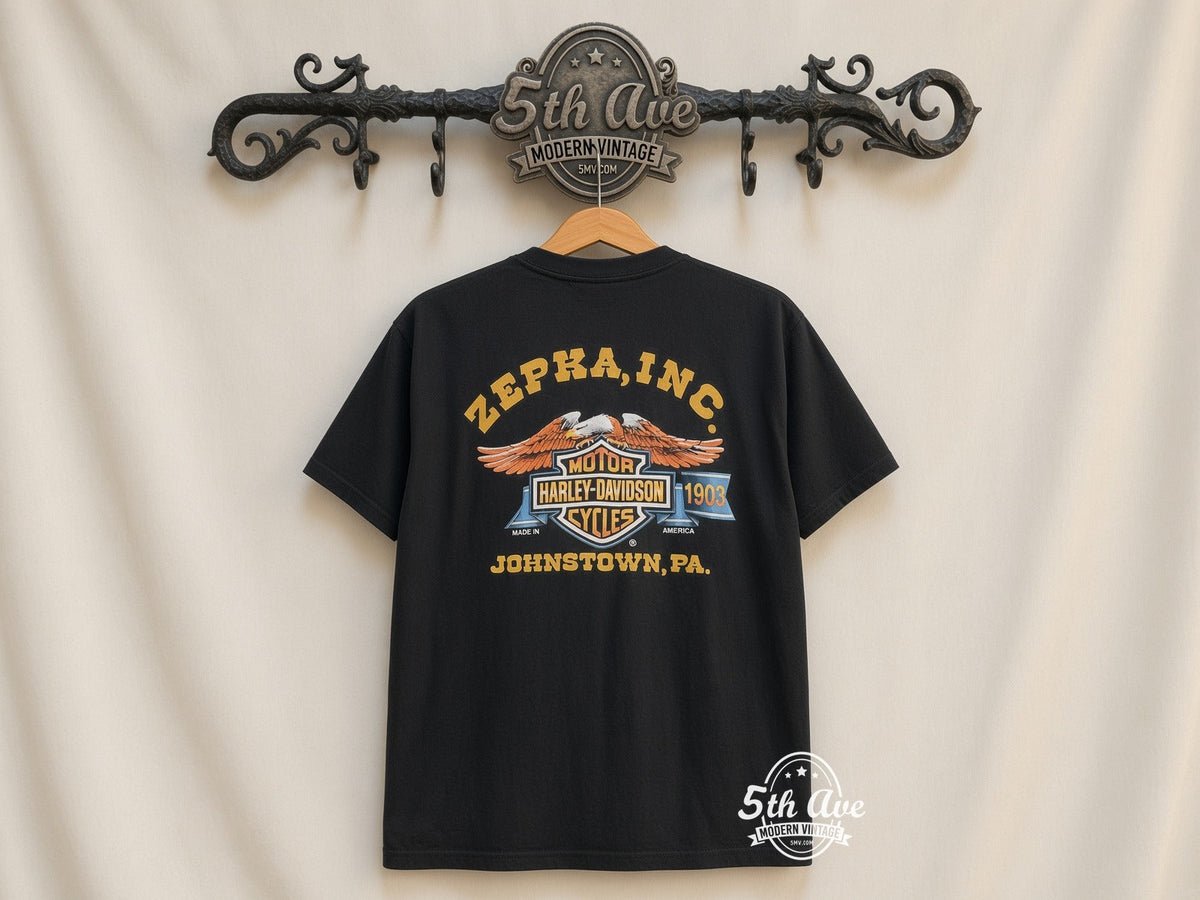 Harley-Davidson – Zepka Inc Johnstown – Vintage Graphic Tee vintage tee on 5th Ave cream rack — back