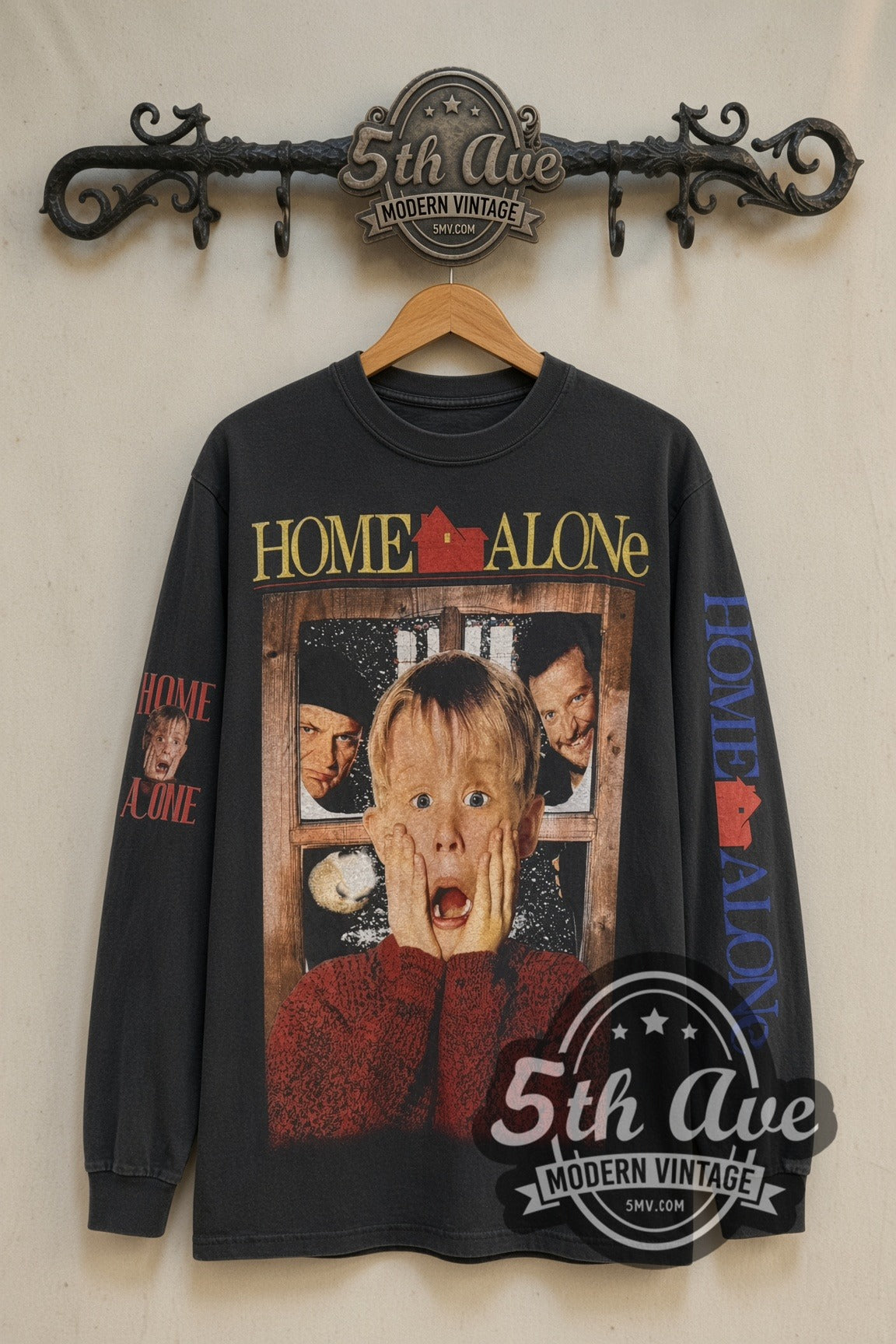 Home Alone Kevin window scream long sleeve movie tee front on cream 5th Ave rack