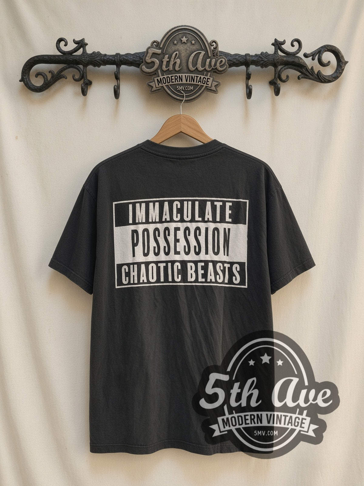 Immaculate Possession Chaotic Beasts vintage band t-shirt, back view on a display rack