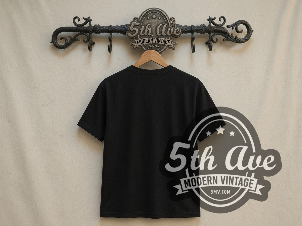 Plain black back of Iron Maiden The Trooper Eddie with Union Jack double stitched tee on rack