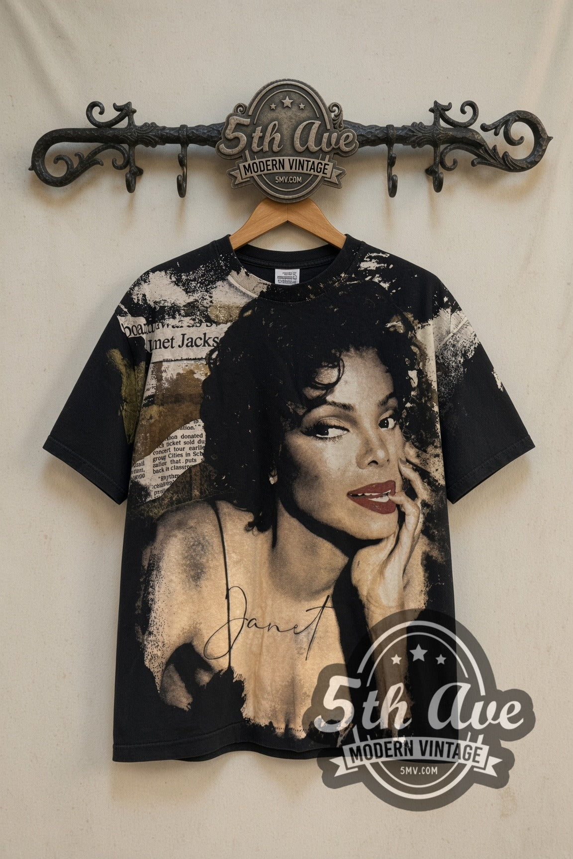 Janet Jackson portrait collage AOP tee front on the 5MV rack