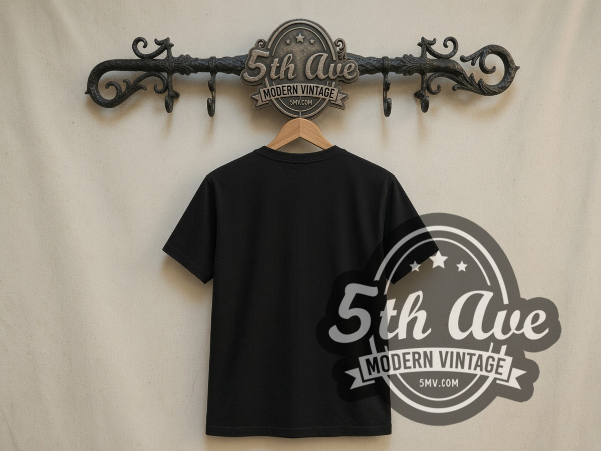 Plain black back of John Lennon Imagine Lyrics Portrait double stitched tee on rack
