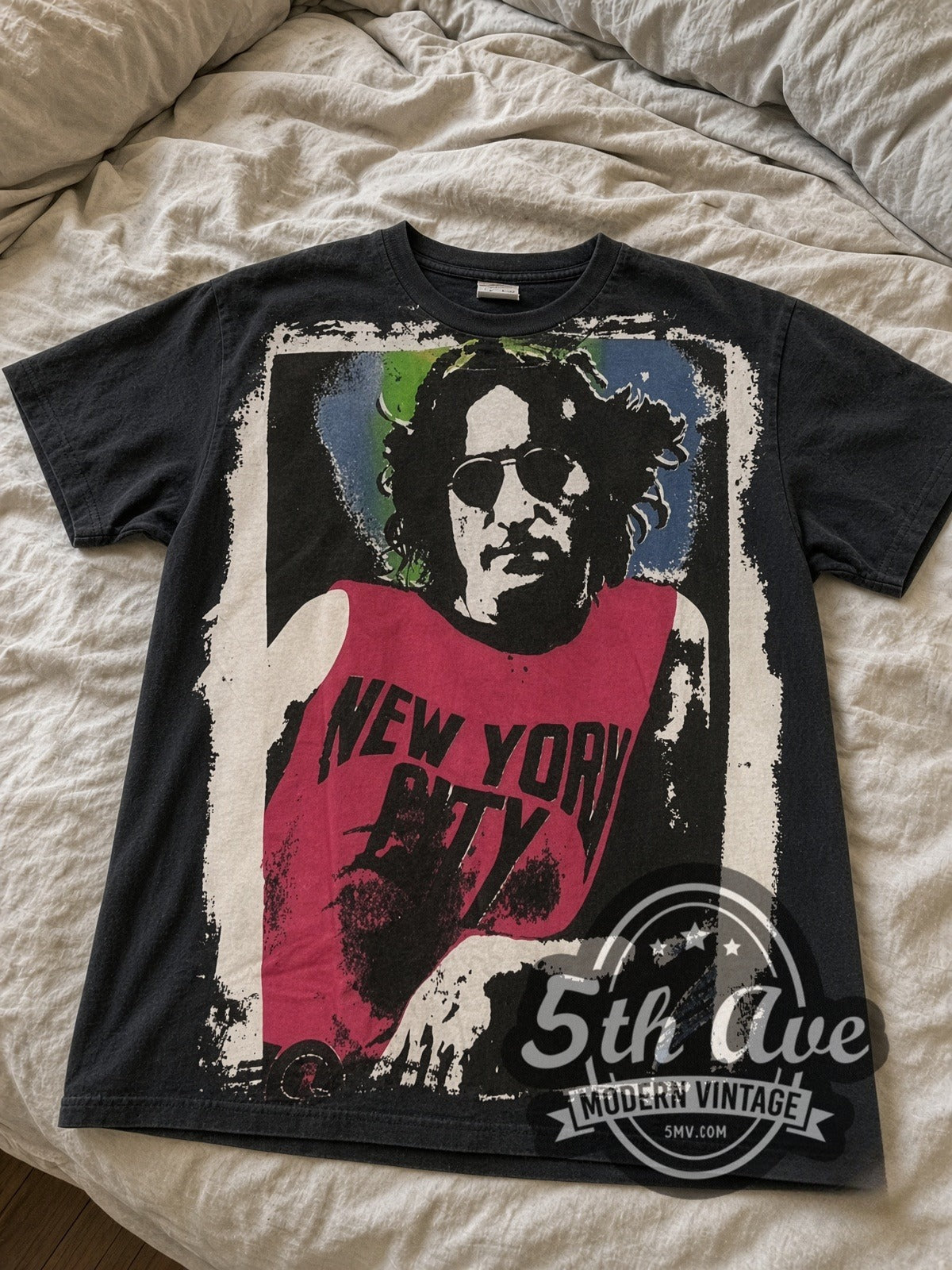John Lennon NYC Pink Tank vintage band tee laid flat