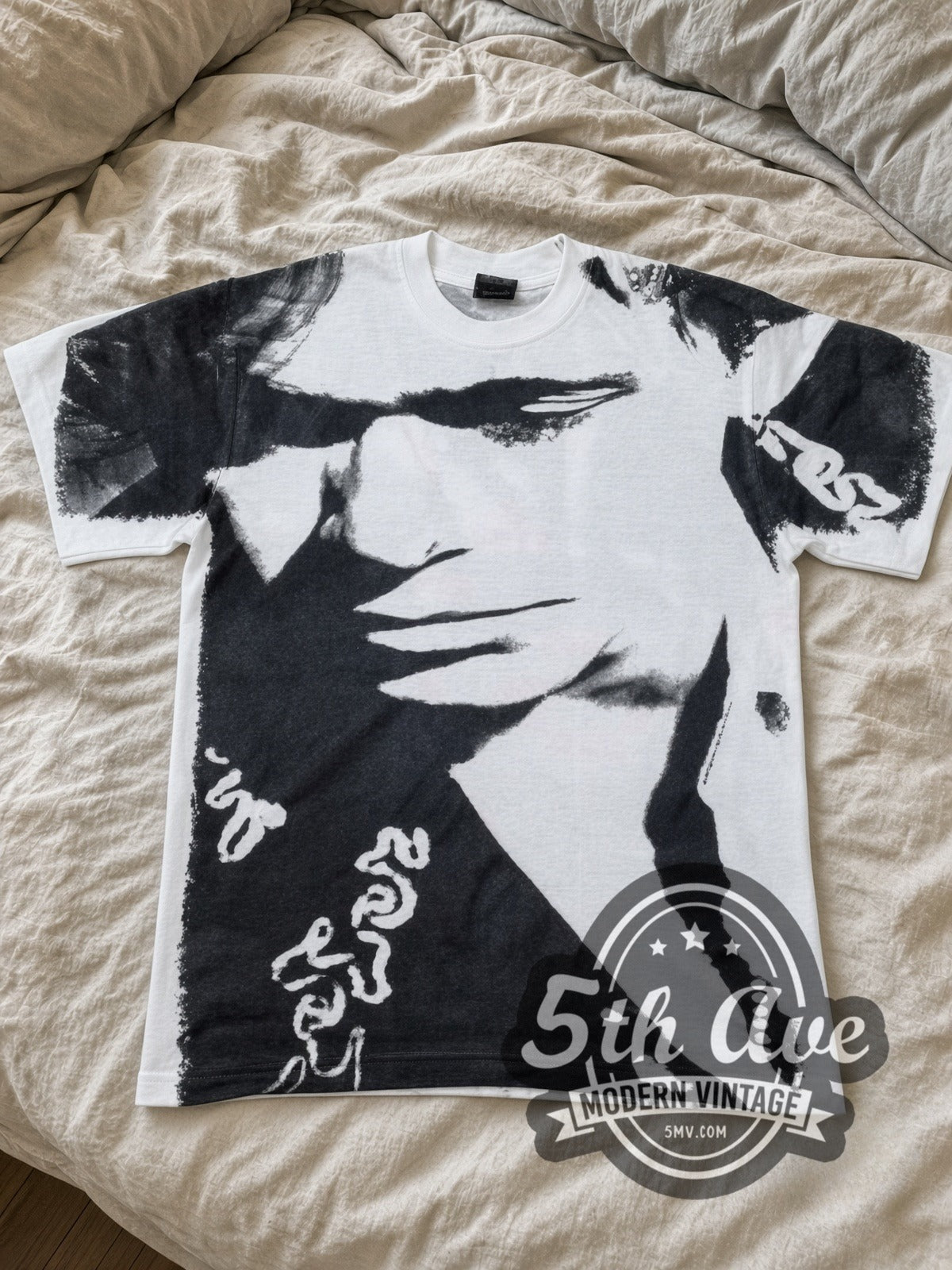 John Mellencamp Whenever We Wanted Tour 1992 White all-over-print vintage band tee laid flat
