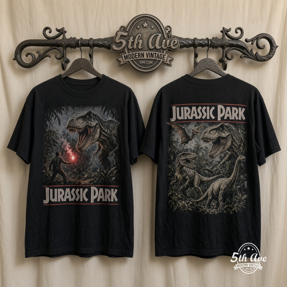 Jurassic Park T-Rex flare vintage movie t-shirt on rack