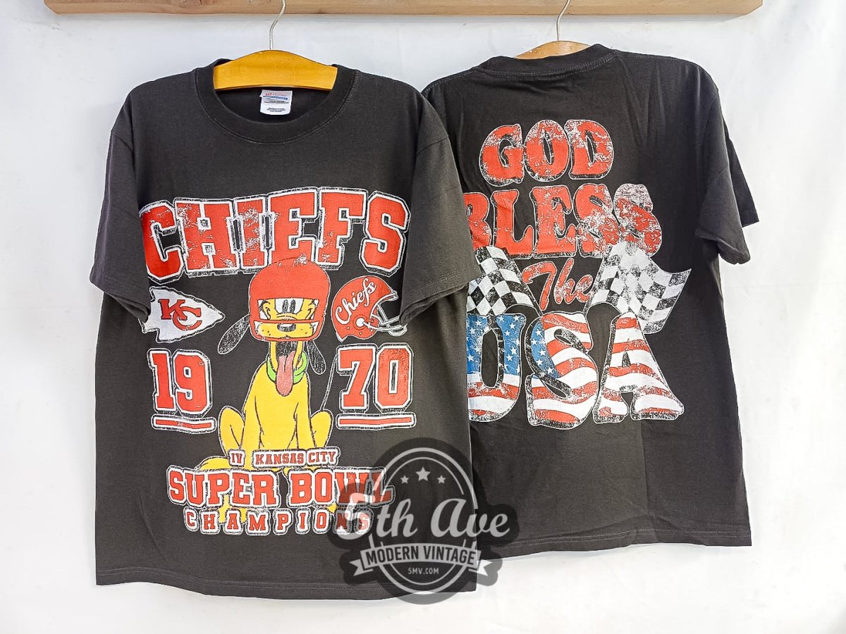 Kansas City Chiefs 'Super Bowls IV Champions 1970' God Bless The USA - Vintage Reprint T-Shirt - Vintage Band Shirts