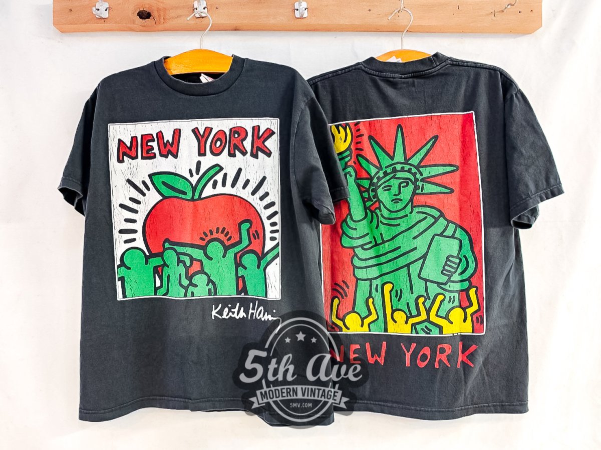 Keith Haring 'New York City The Big Apple' - Vintage Reprint T-Shirt - Vintage Band Shirts