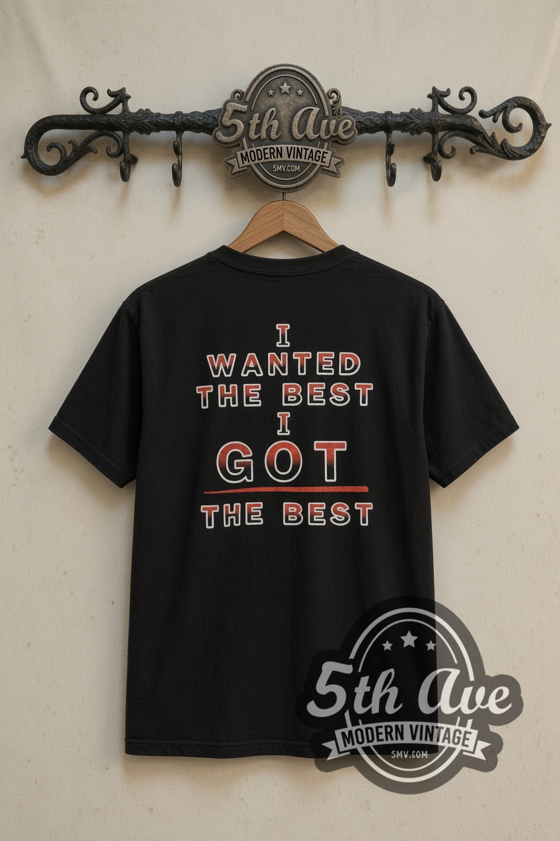 KISS Alive Worldwide I Wanted the Best band t-shirt in black, back view on a display rack