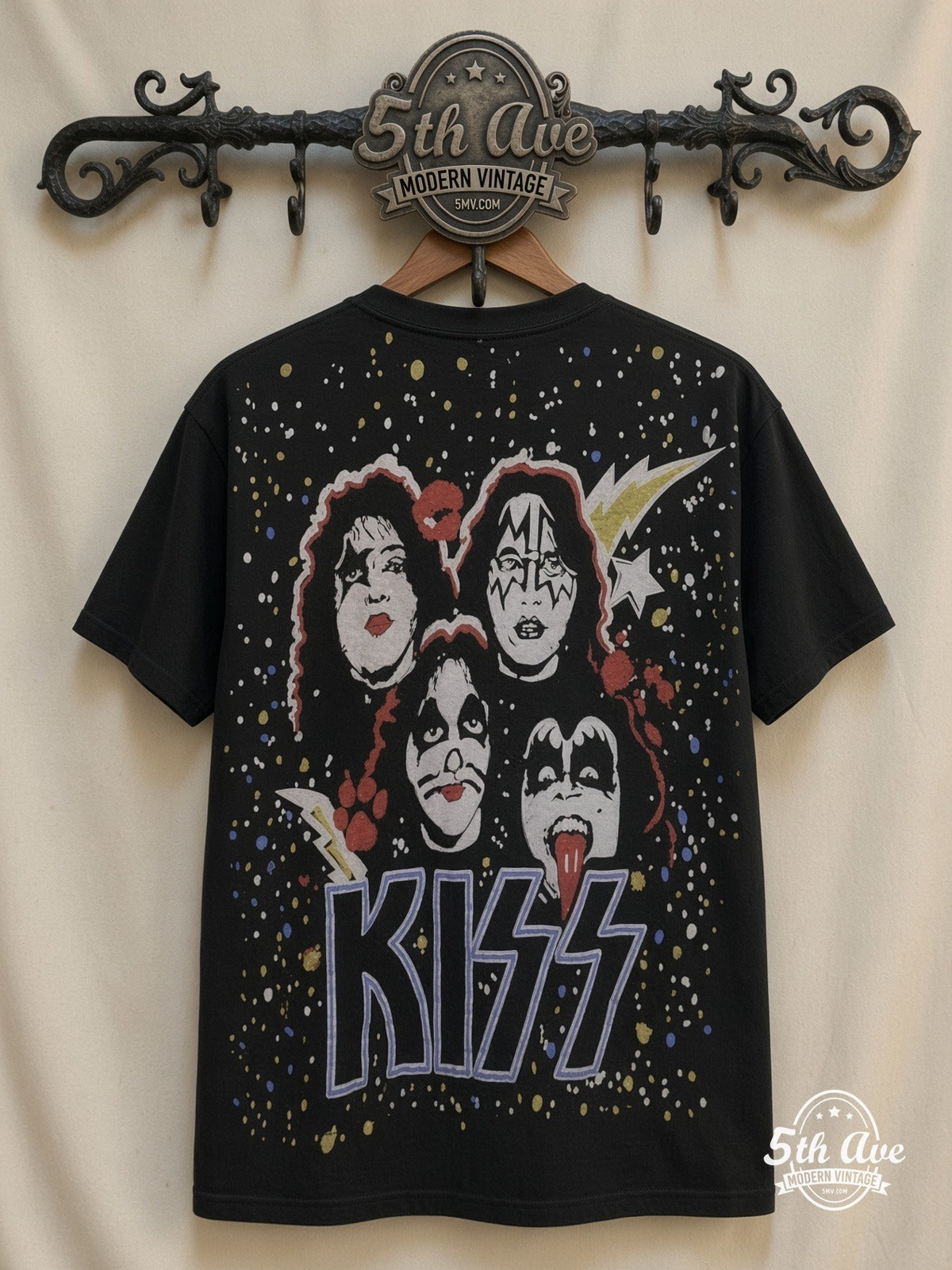 KISS Galaxy Faces all over print vintage tee back on cream 5th Ave rack