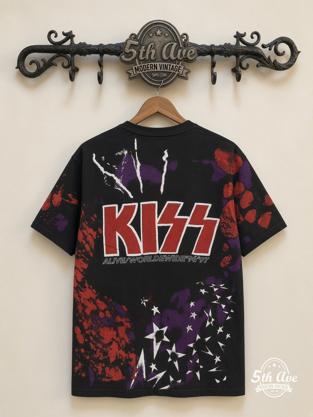 KISS Starfield Faces all over print vintage tee back on cream 5th Ave rack