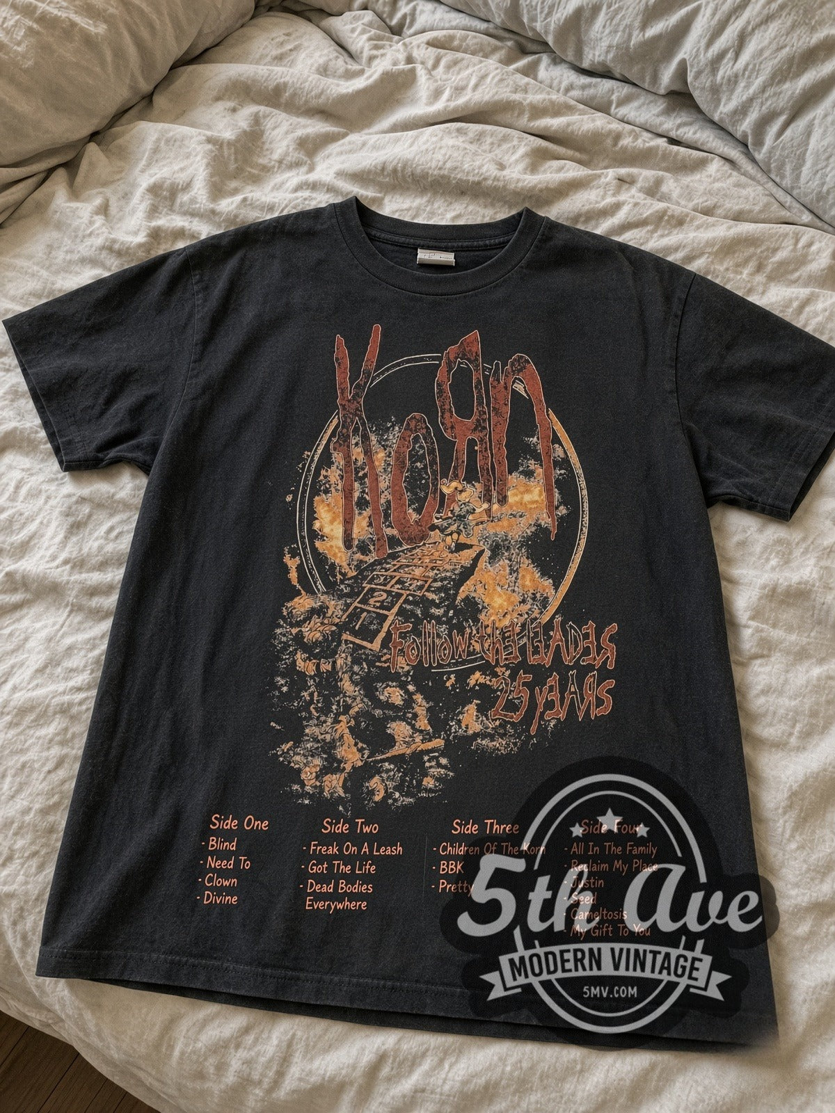 Korn Follow the Leader 25 Years vintage band tee laid flat