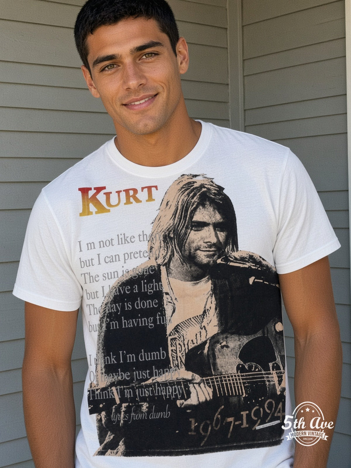 Kurt Cobain 1967-1994 Live At Last all over print vintage tee model wearing