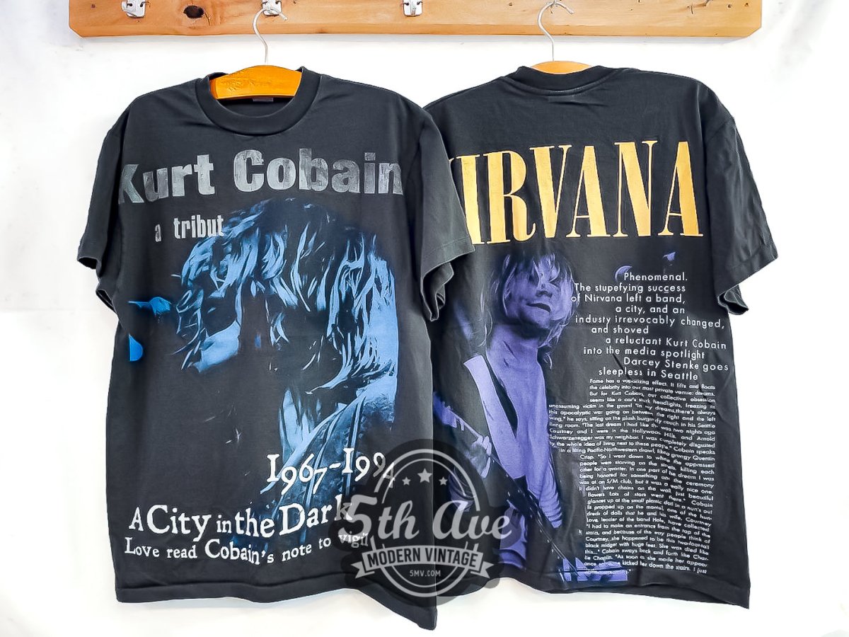 Kurt Cobain Nirvana 'A City In The Dark' 1967 - 1994 - AOP All Over Print Vintage Reprint Band T-Shirt - Vintage Band Shirts