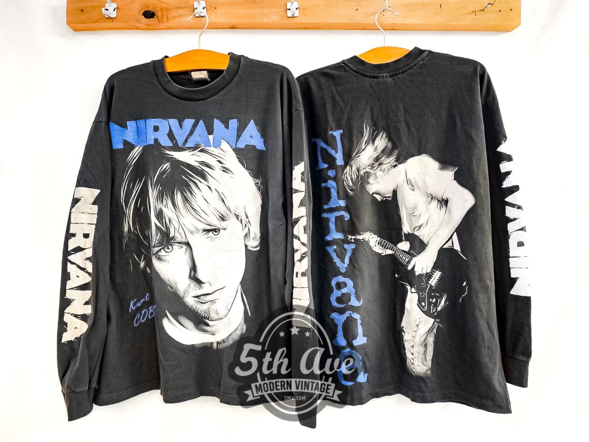 Kurt Cobain Nirvana - Long Sleeve Vintage Reprint Band T-Shirt - Vintage Band Shirts