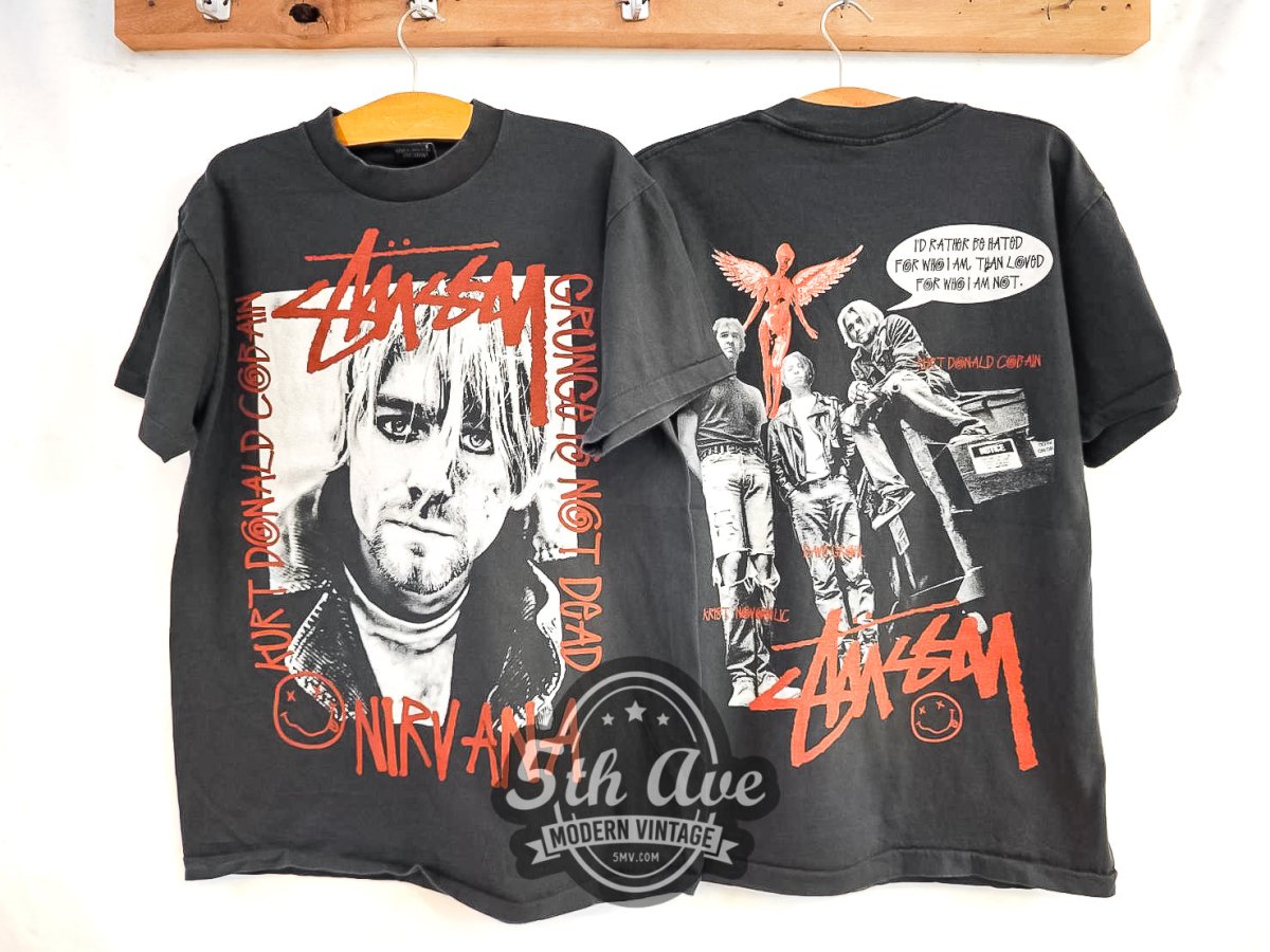 Kurt Cobain Nirvana X Stussy Grunge Not Dead - Vintage Reprint Band T-Shirt - Vintage Band Shirts