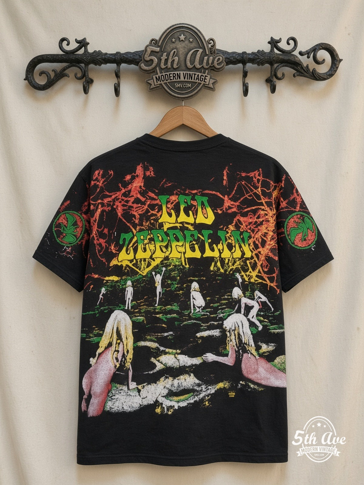 Led Zeppelin Houses of the Holy all over print vintage tee back on cream 5th Ave rack