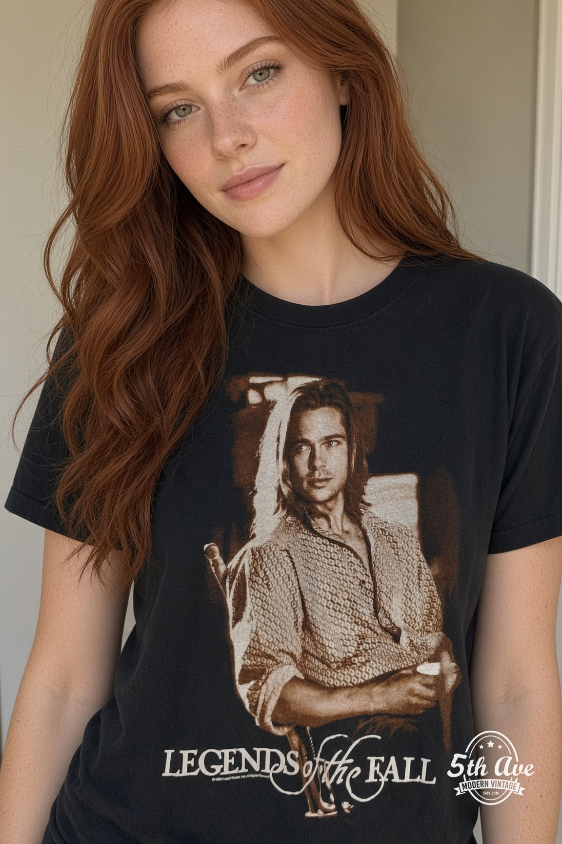 Model wearing Legends of the Fall vintage band tee