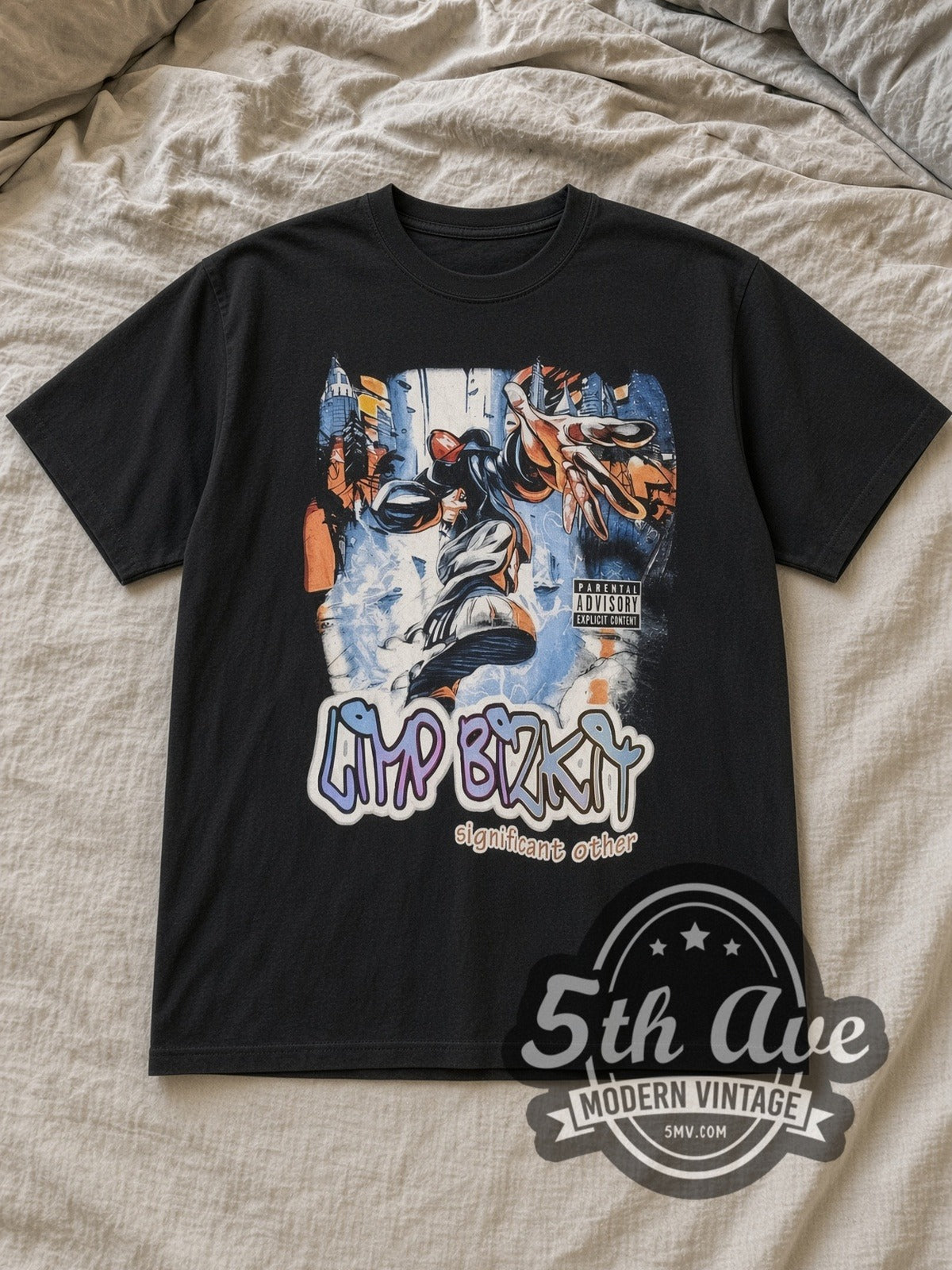 Black Limp Bizkit Significant Other Is Better Than Every One Vintage Band T-Shirt laid flat on a linen bed