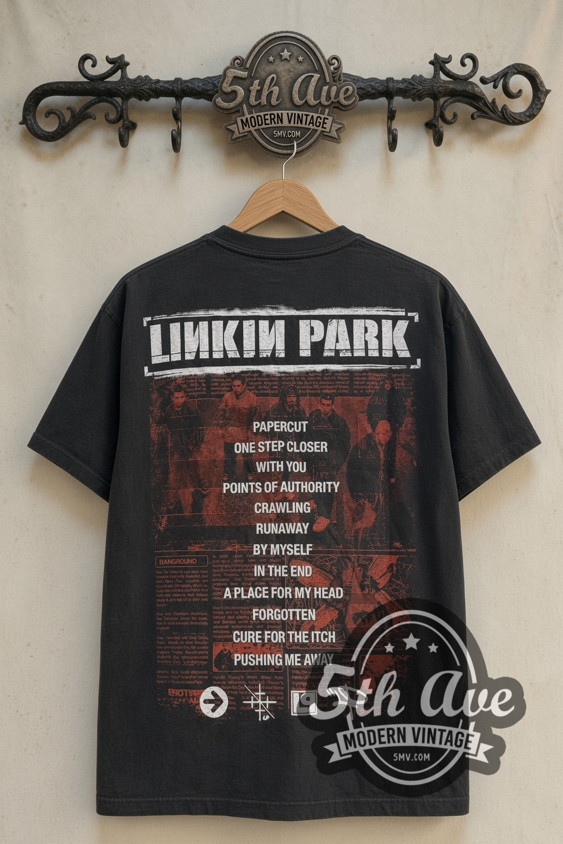 Linkin Park Hybrid Theory tracklist print on tee back on rack