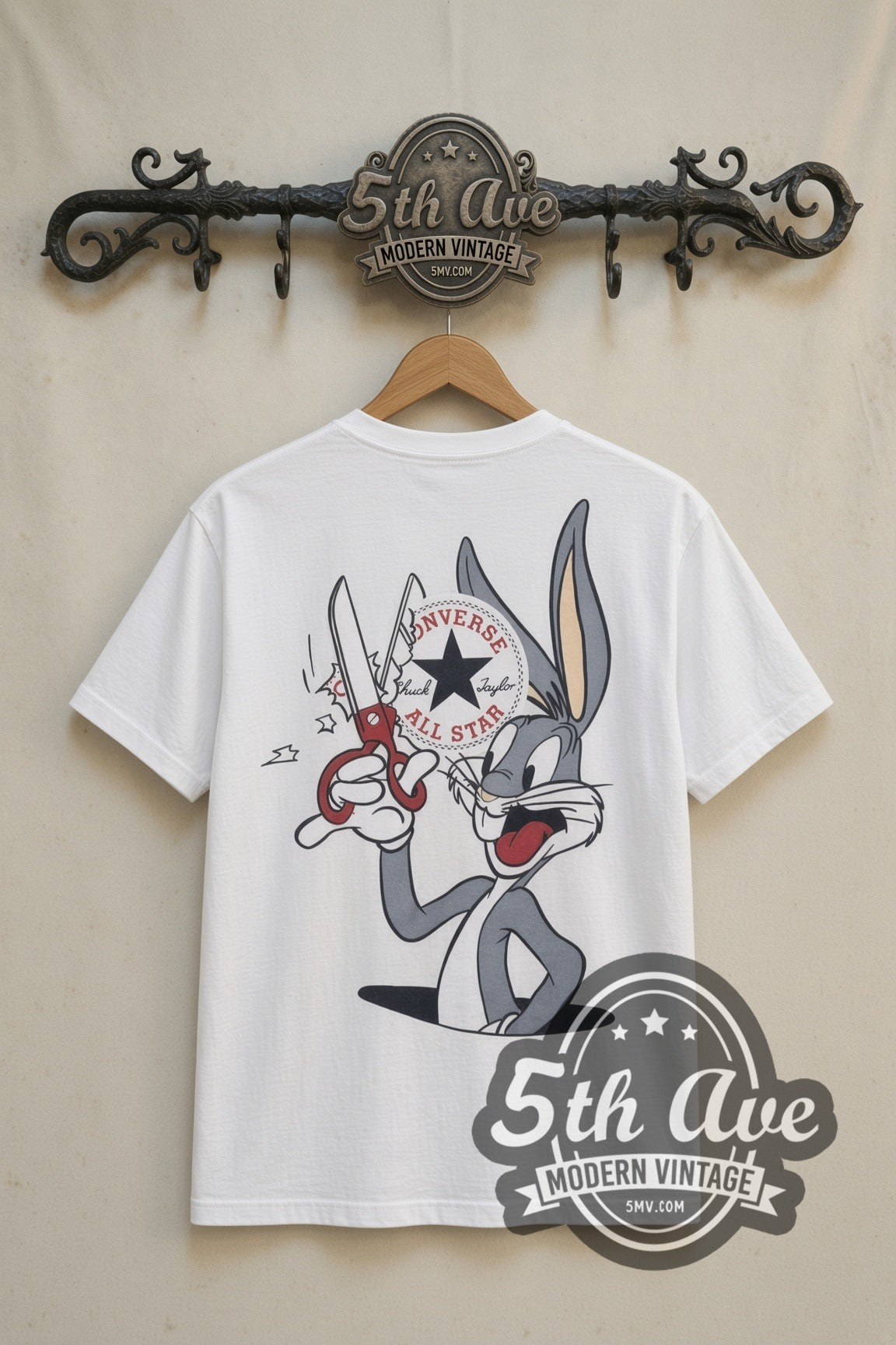 Looney Tunes Bugs Bunny Converse All Star cartoon tee in white, back view on a display rack