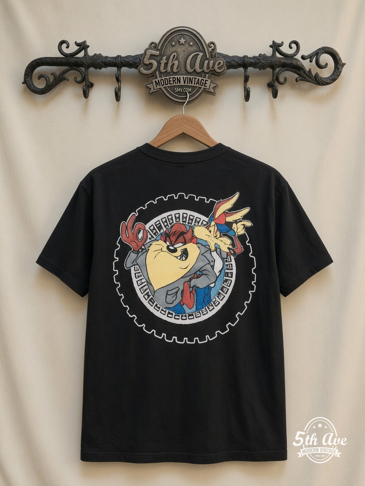 Looney Tunes Cool Riders Taz Wile E Motorcycle all over print vintage tee back on cream 5th Ave rack