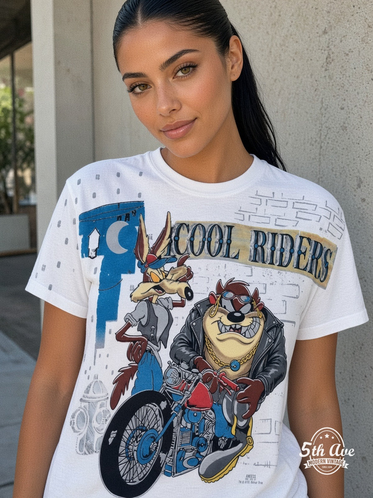 Looney Tunes Cool Riders Taz Wile E Motorcycle vintage tee model wearing