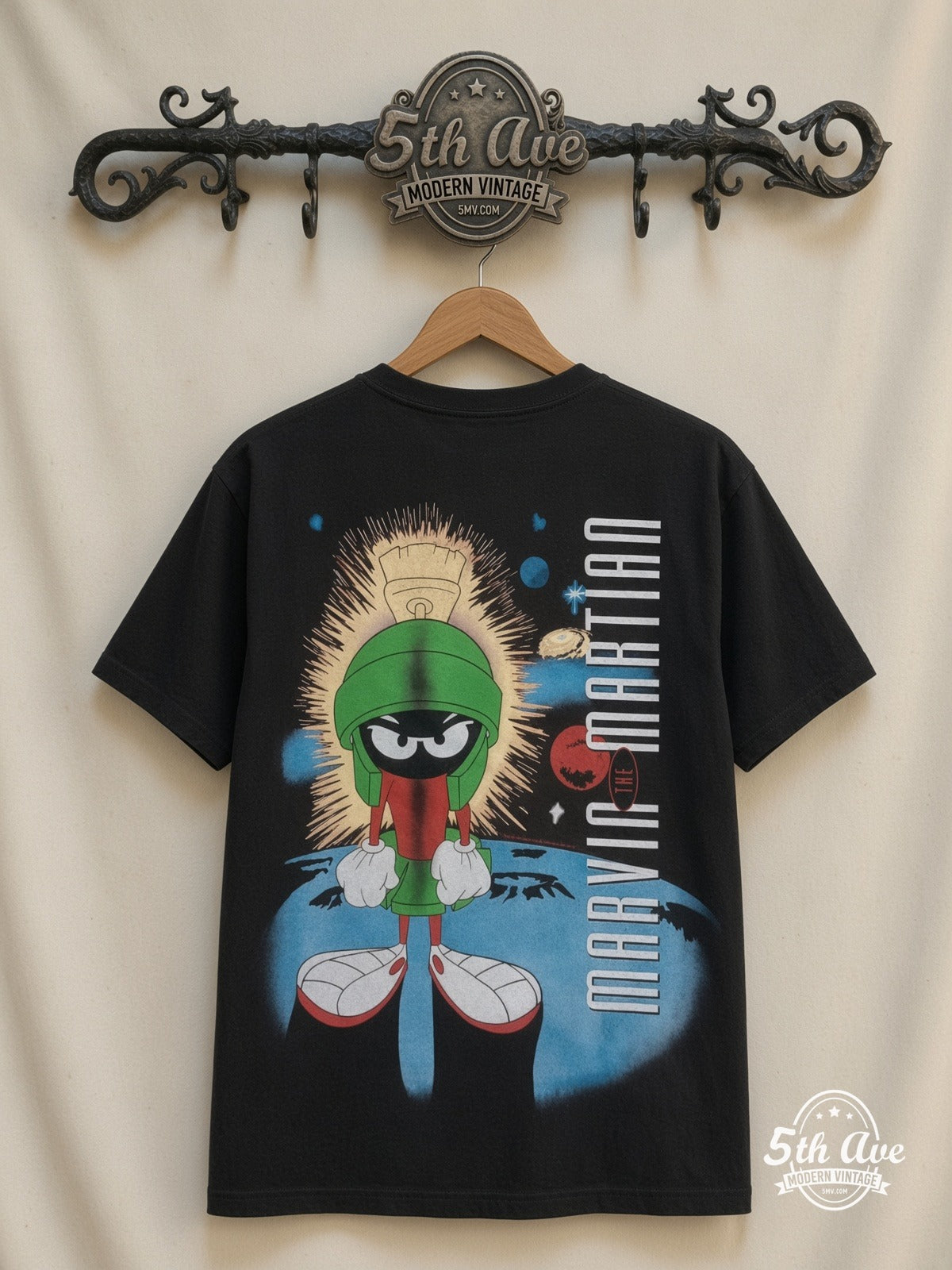 Looney Tunes Marvin the Martian Portrait all over print vintage tee back on cream 5th Ave rack
