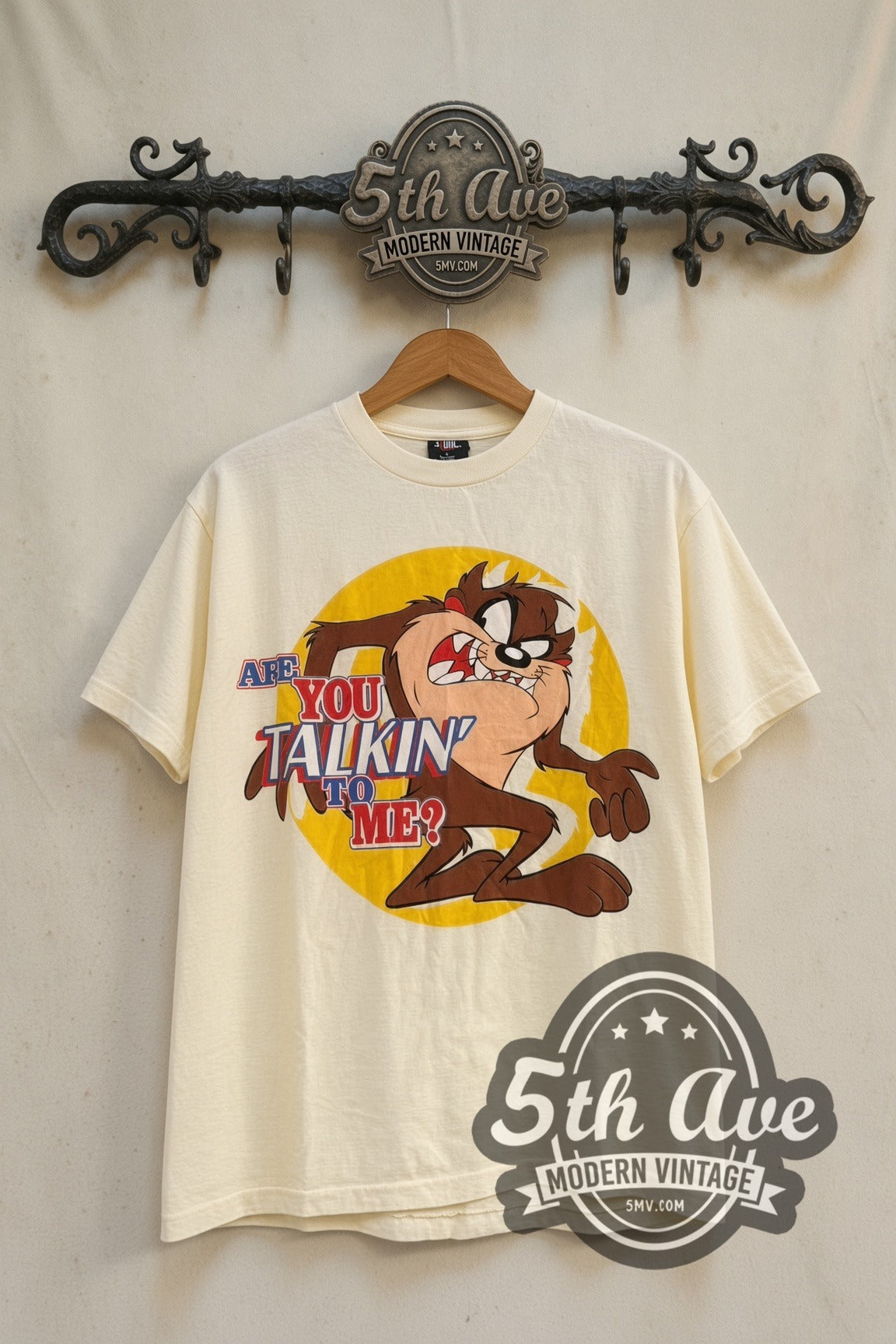 Looney Tunes Taz Are You Talkin' to Me? cartoon tee front on 5th Ave iron rack
