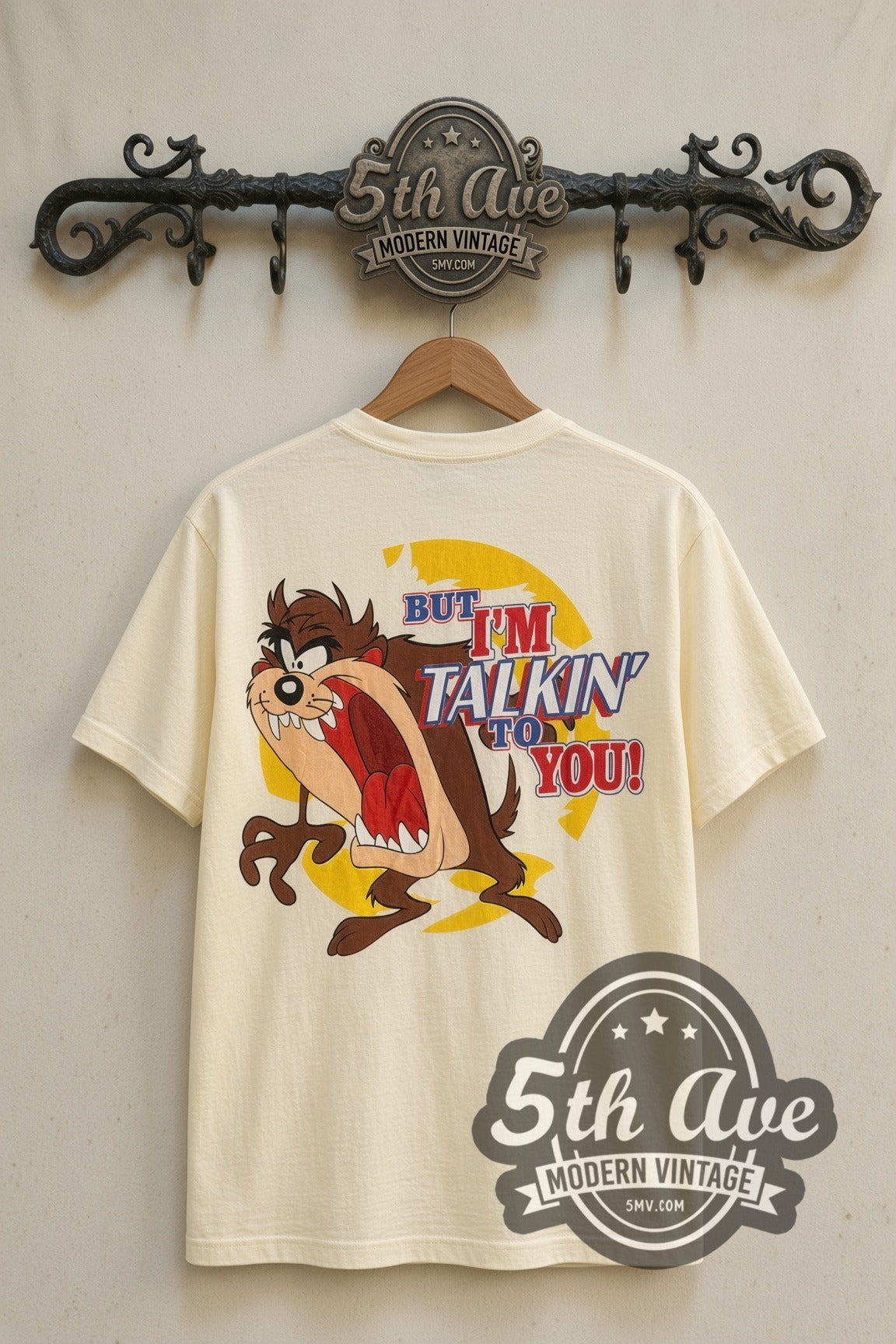 Back print of Looney Tunes Taz Are You Talkin' to Me? tee on 5th Ave rack