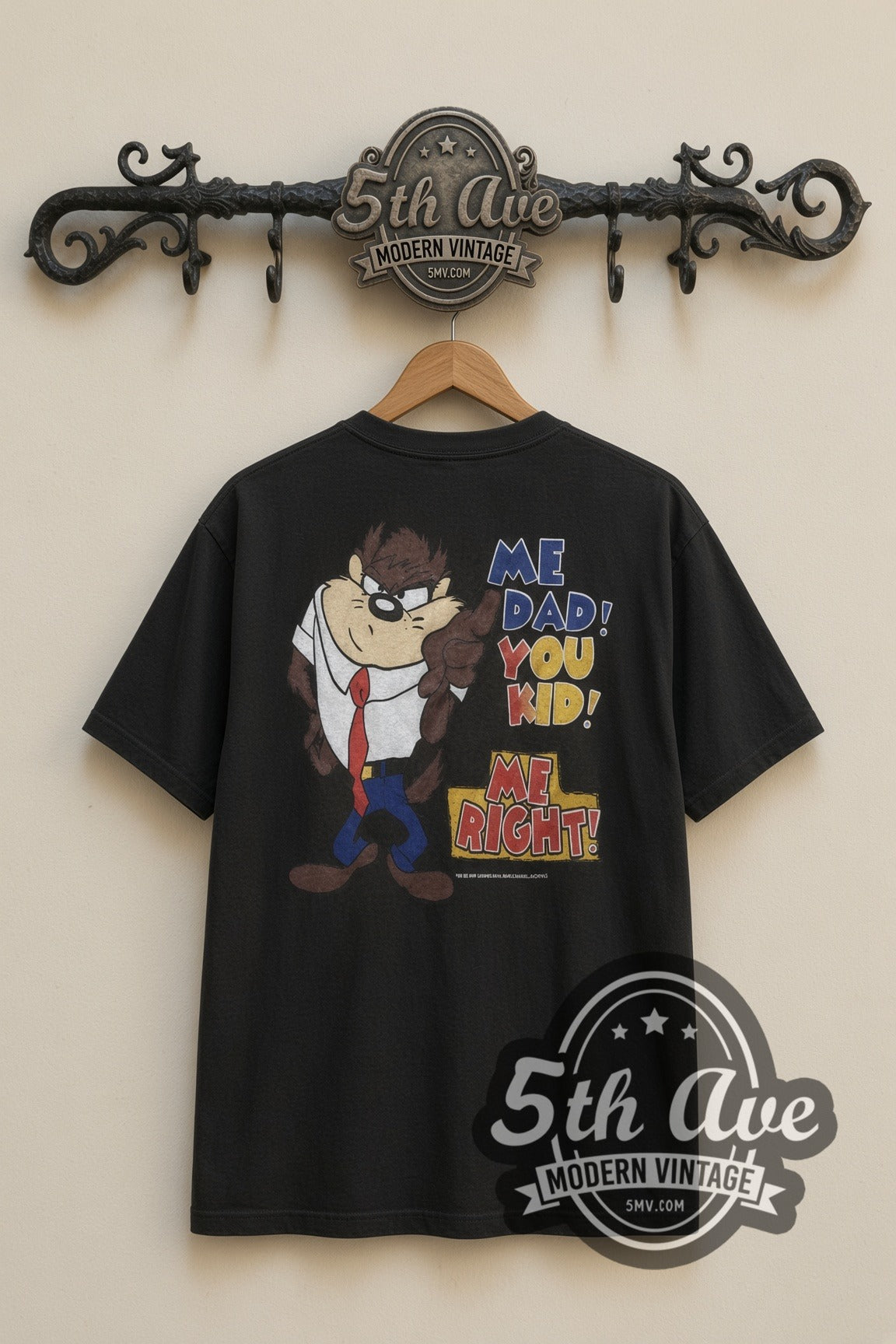 Looney Tunes Taz Dude with a Tude cartoon tee in black, back view on a display rack