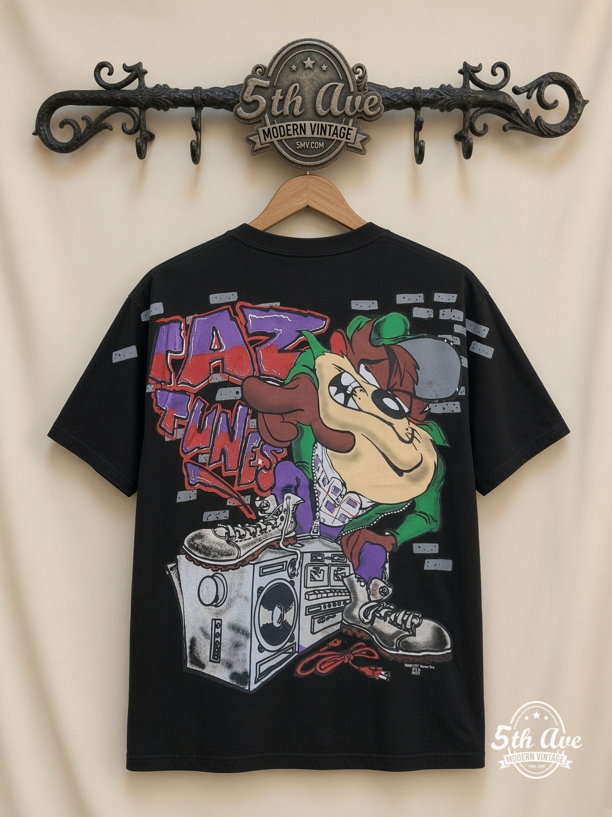 Looney Tunes Taz Funk Boombox all over print vintage tee back on cream 5th Ave rack