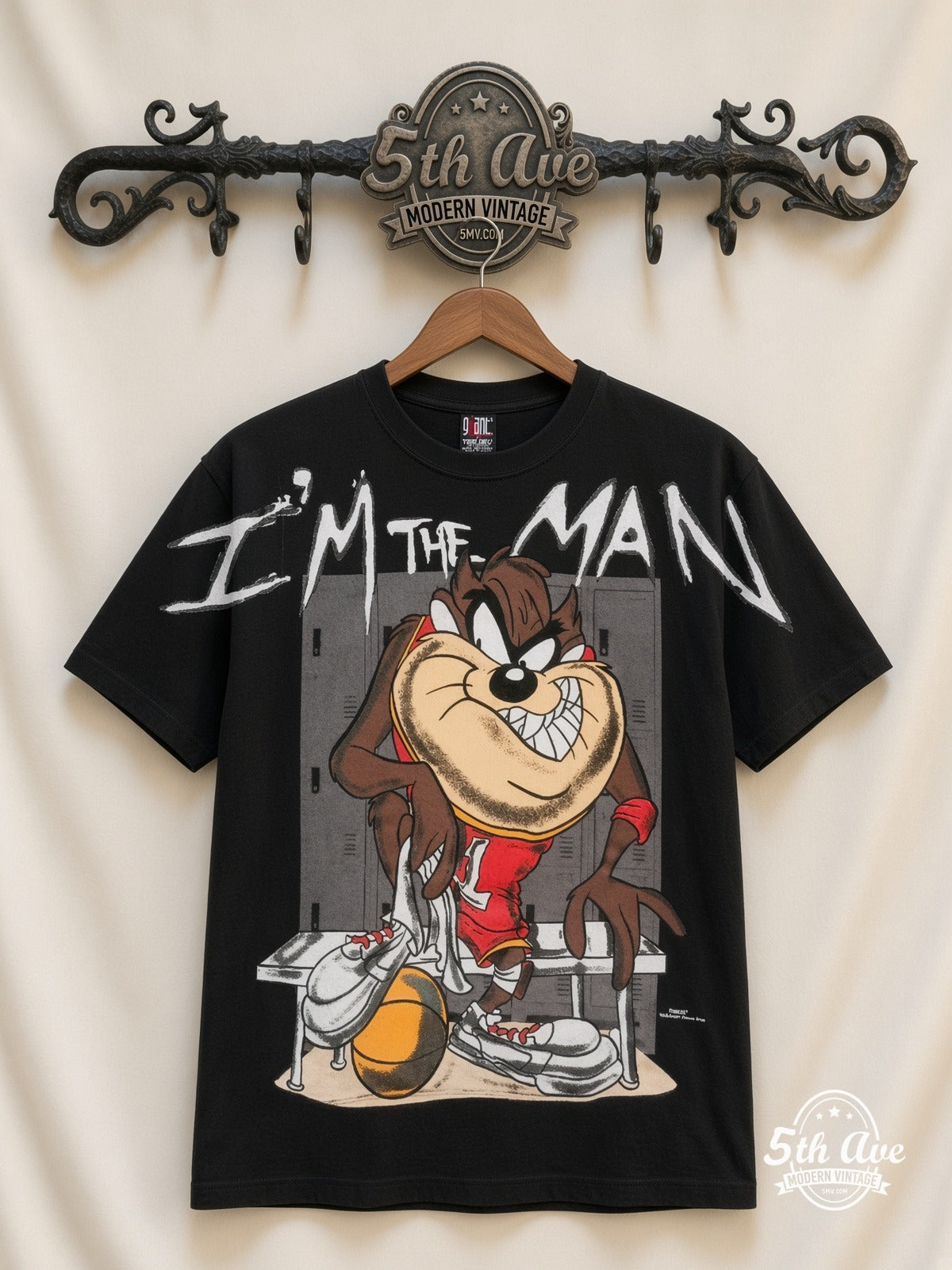 Looney Tunes Taz I'm The Man Basketball all over print vintage cartoon t-shirt front on cream 5th Ave rack
