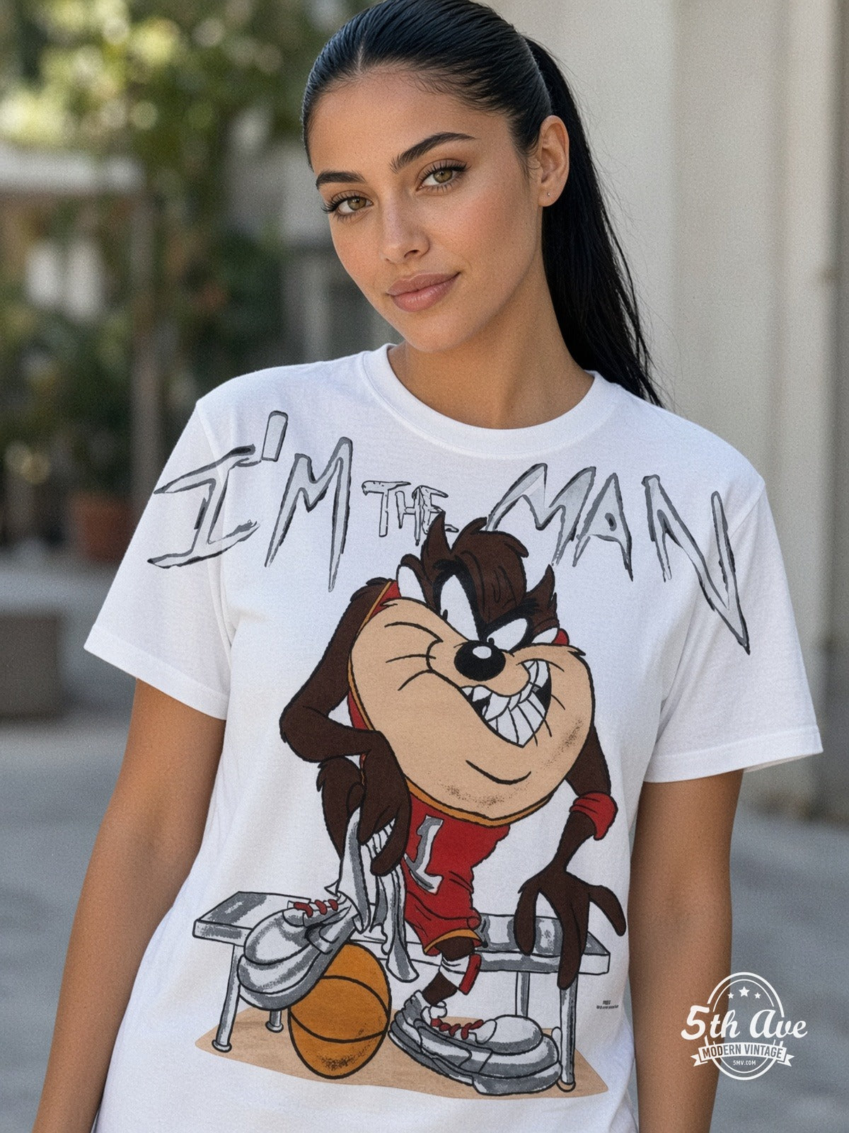 Looney Tunes Taz I'm The Man Basketball vintage tee model wearing