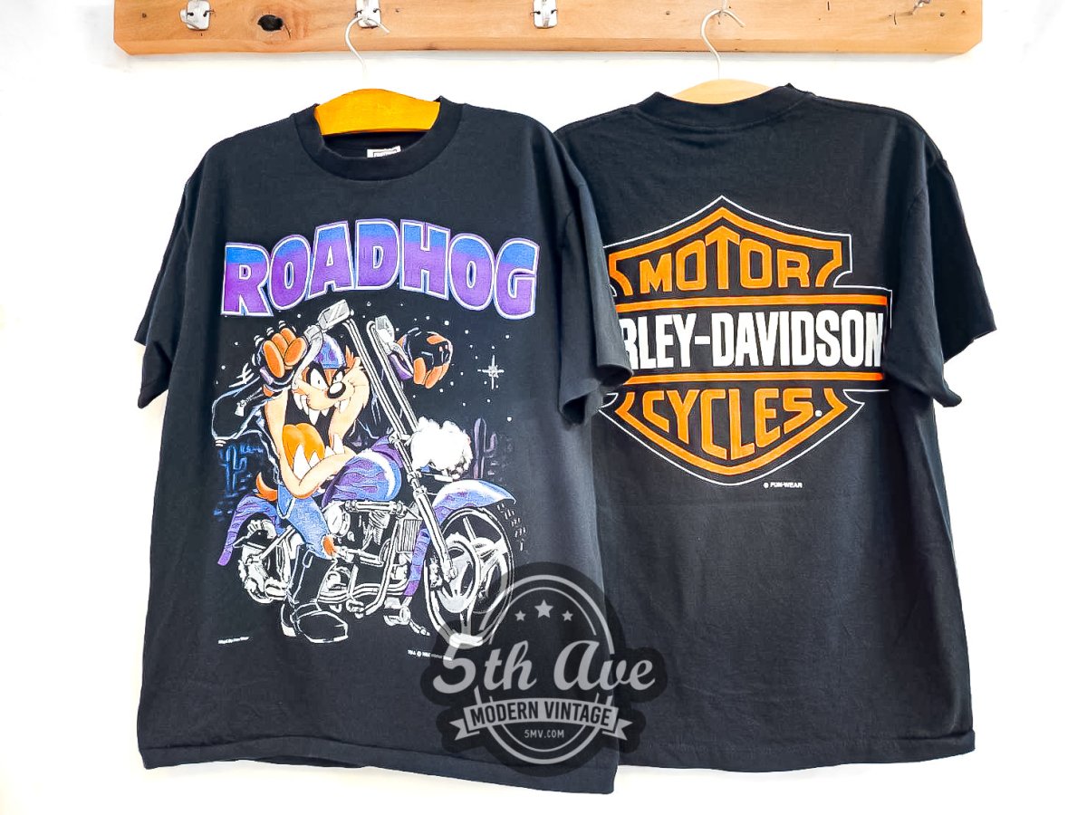 Looney Tunes Taz - Mania x Harley Davidson 'Roadhog' - Vintage Reprint Animation T-Shirt - Vintage Band Shirts