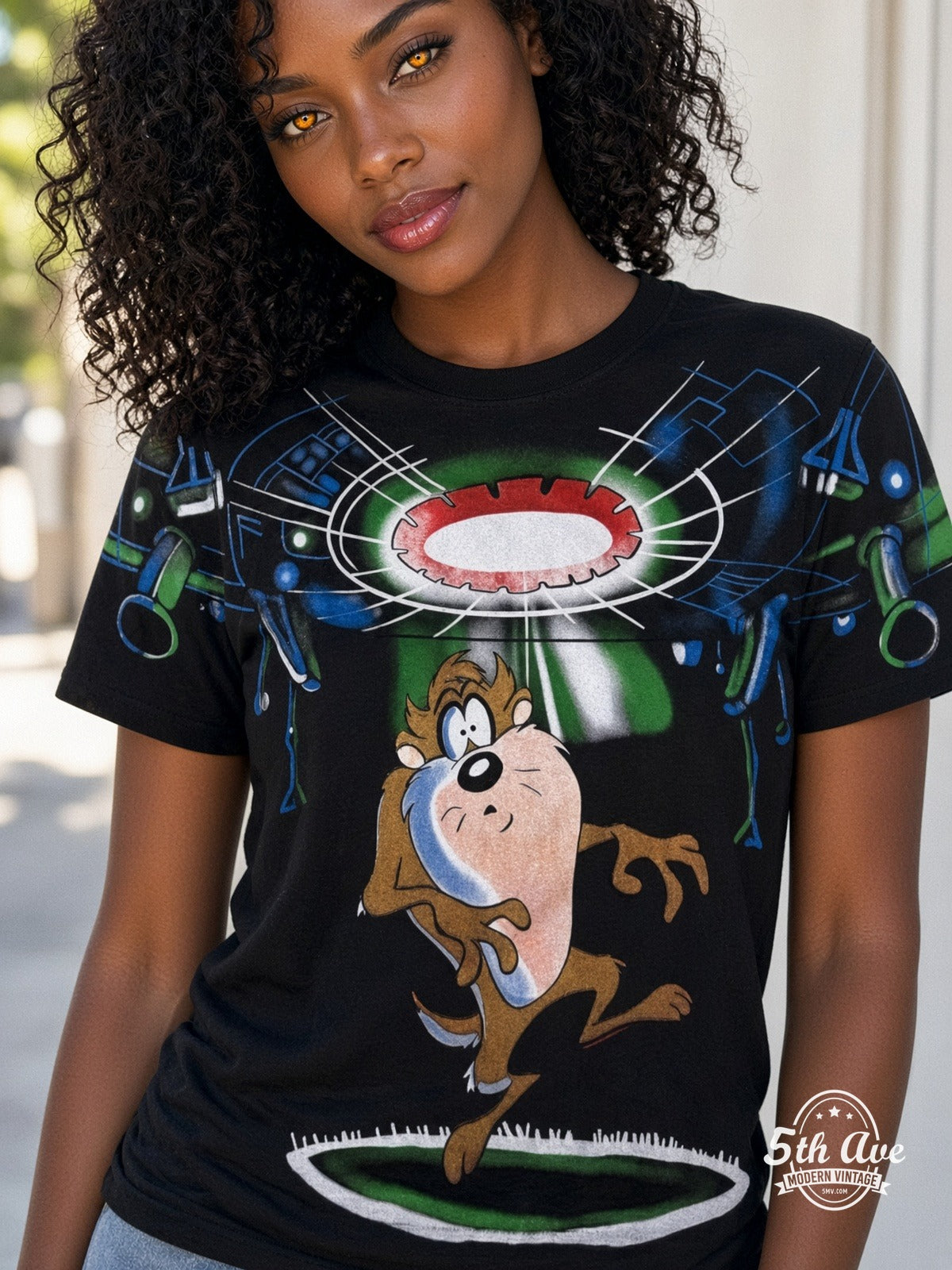 Looney Tunes Taz UFO Abduction vintage tee model wearing