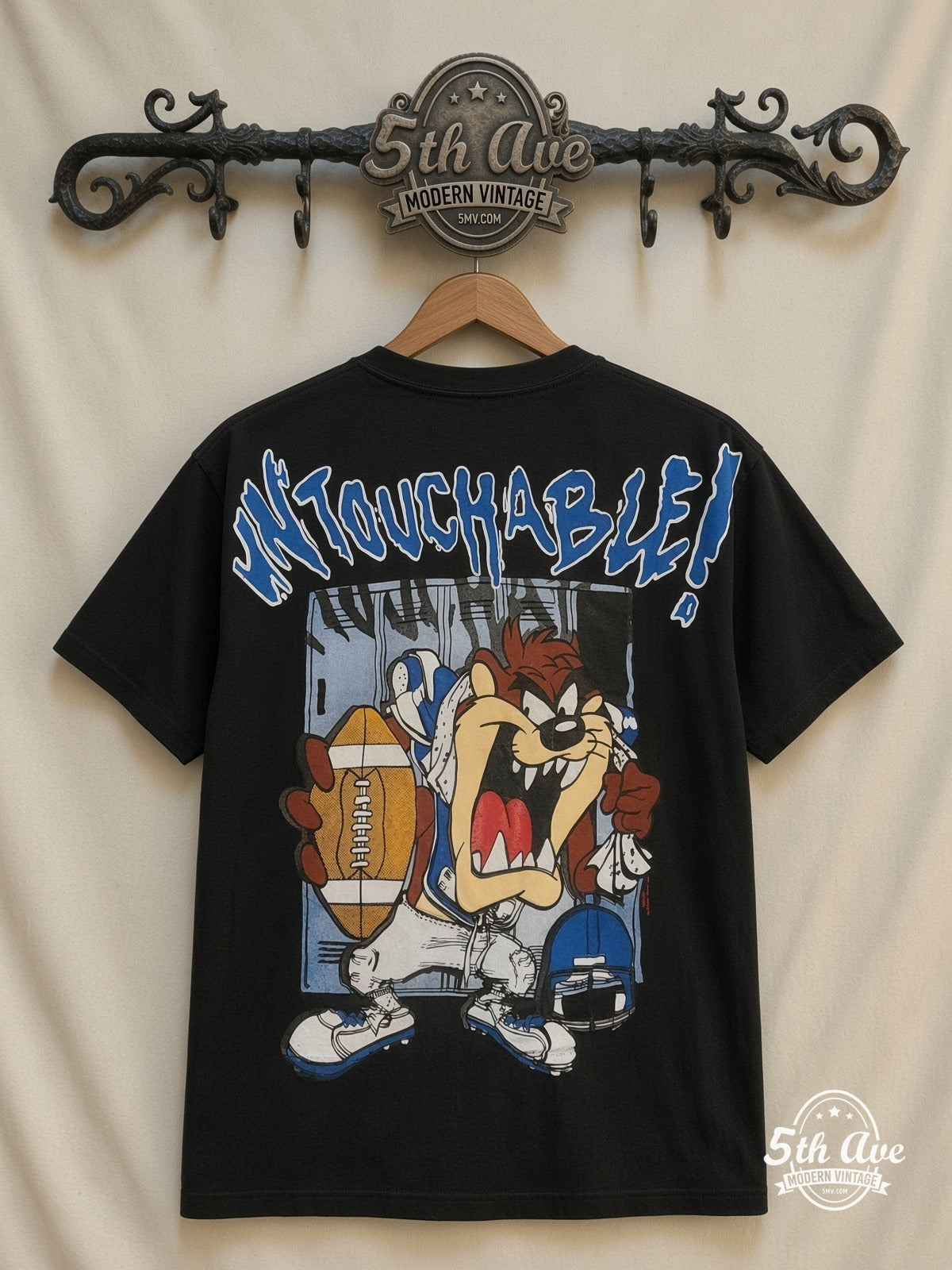 Looney Tunes Taz Untouchable Football all over print vintage tee back on cream 5th Ave rack
