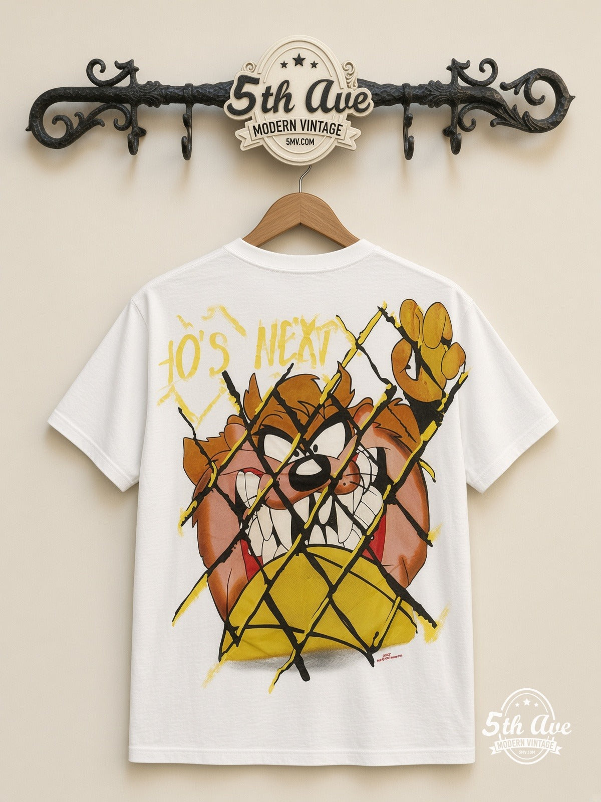Looney Tunes Taz Who's Next all over print vintage tee back on cream 5th Ave rack