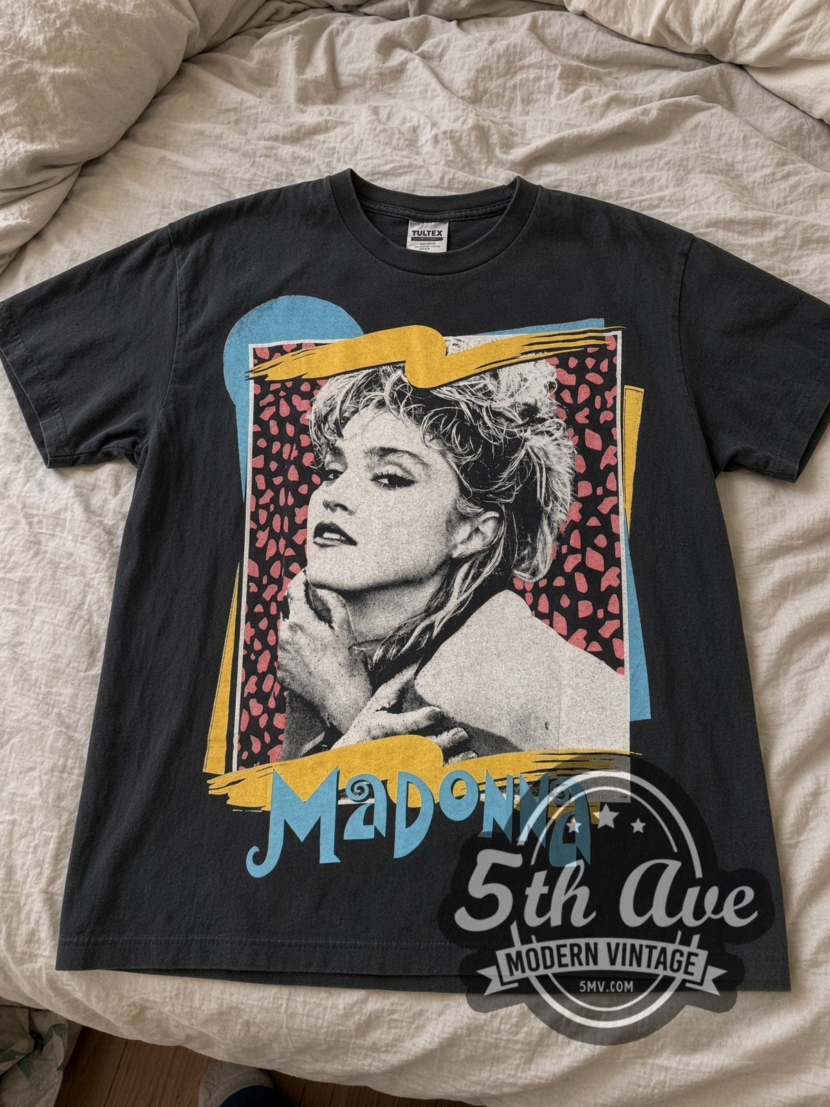 Madonna Leopard Frame Portrait vintage band tee laid flat