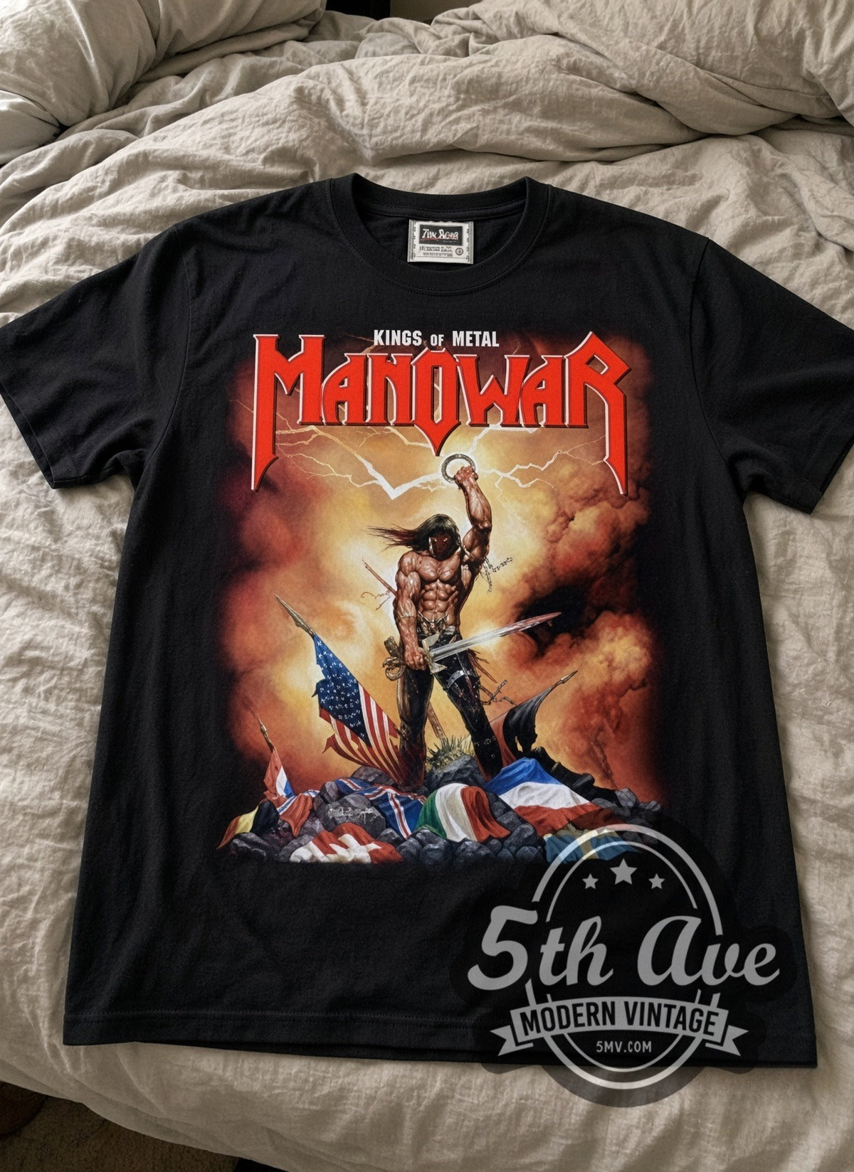 Manowar Kings of Metal vintage band tee laid flat