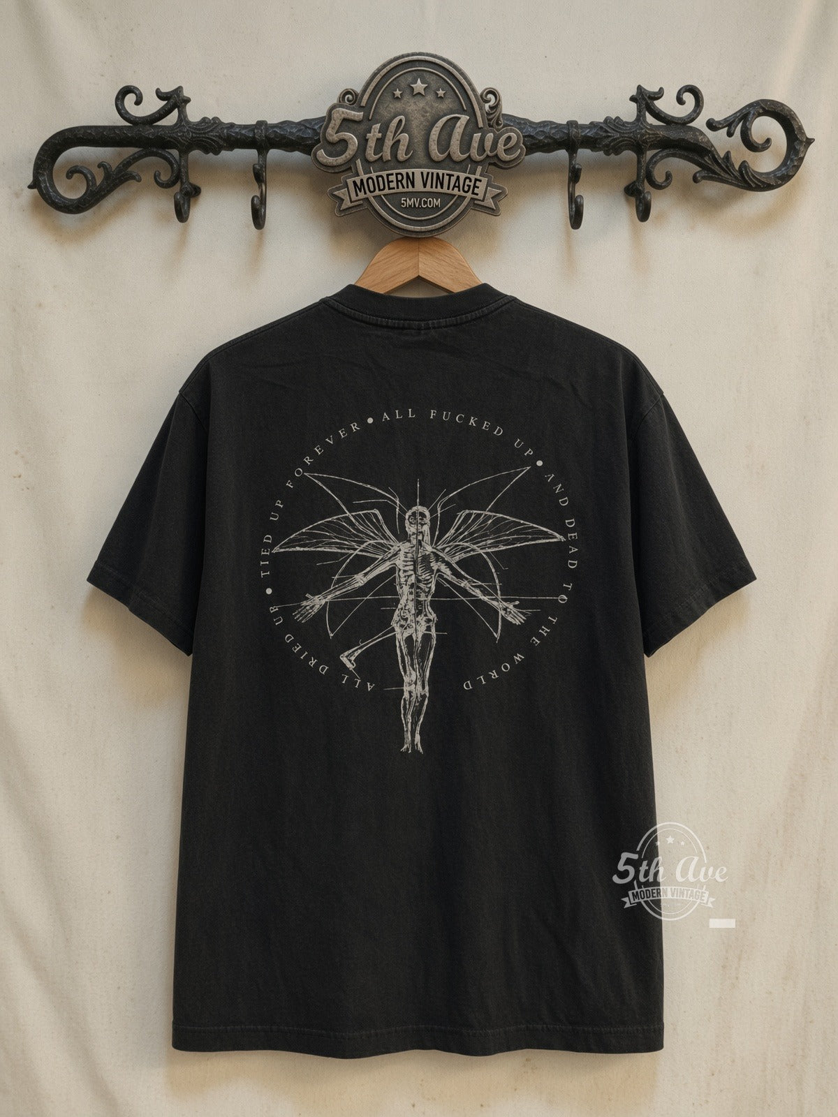 Marilyn Manson Photo Front Winged Skeleton Back vintage band t-shirt back on cream 5th Ave rack