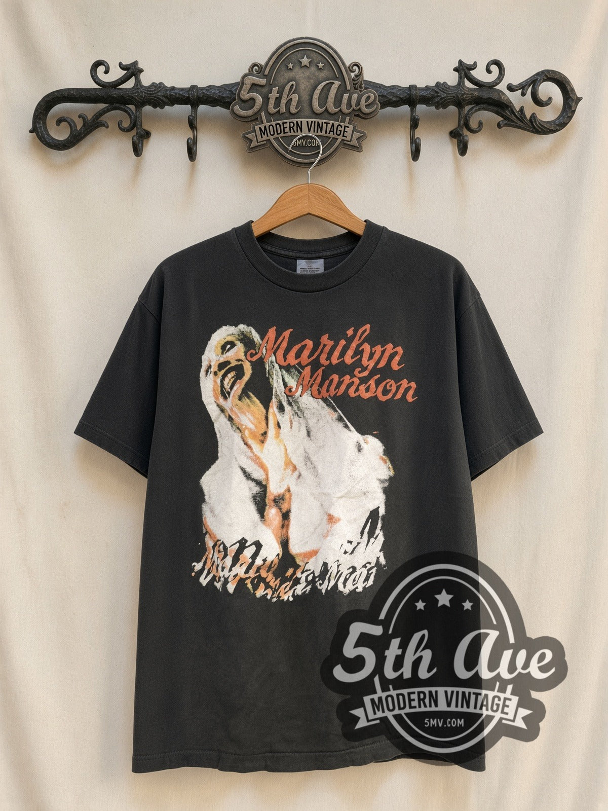 Marilyn Manson Sweet Dreams Screaming Portrait vintage band t-shirt, front view on the 5MV rack