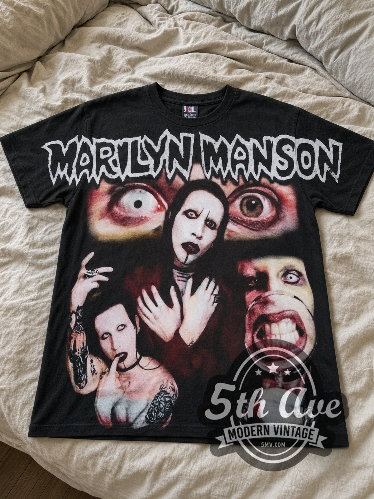 Marilyn Manson Thinker Performer all-over-print vintage band tee laid flat