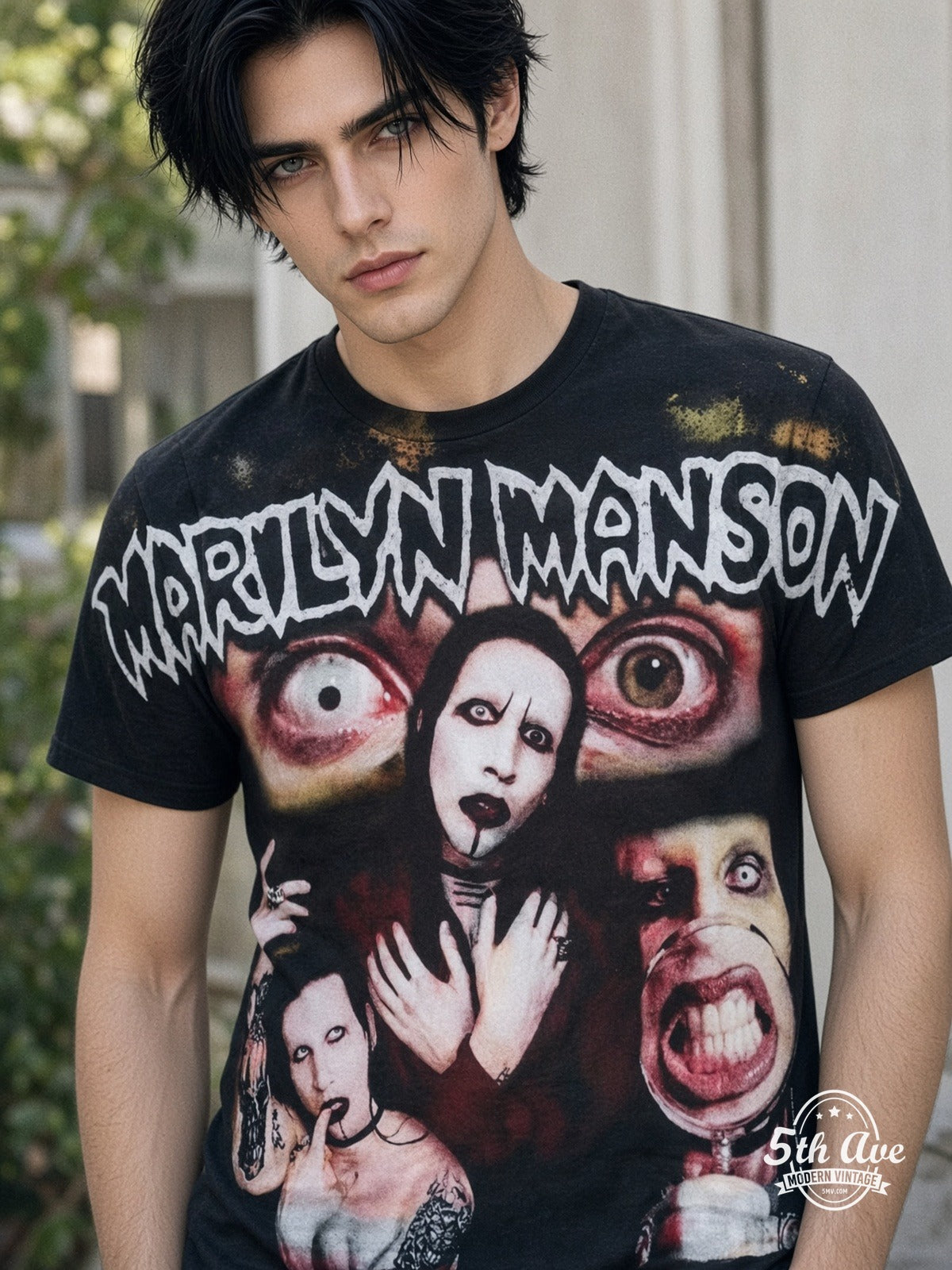 Marilyn Manson Thinker Performer all over print vintage tee model wearing