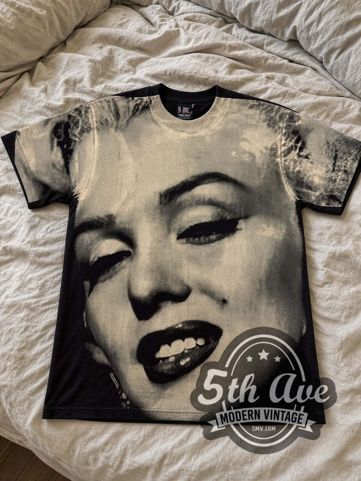 Marilyn Monroe Face Closeup all-over-print vintage graphic tee laid flat