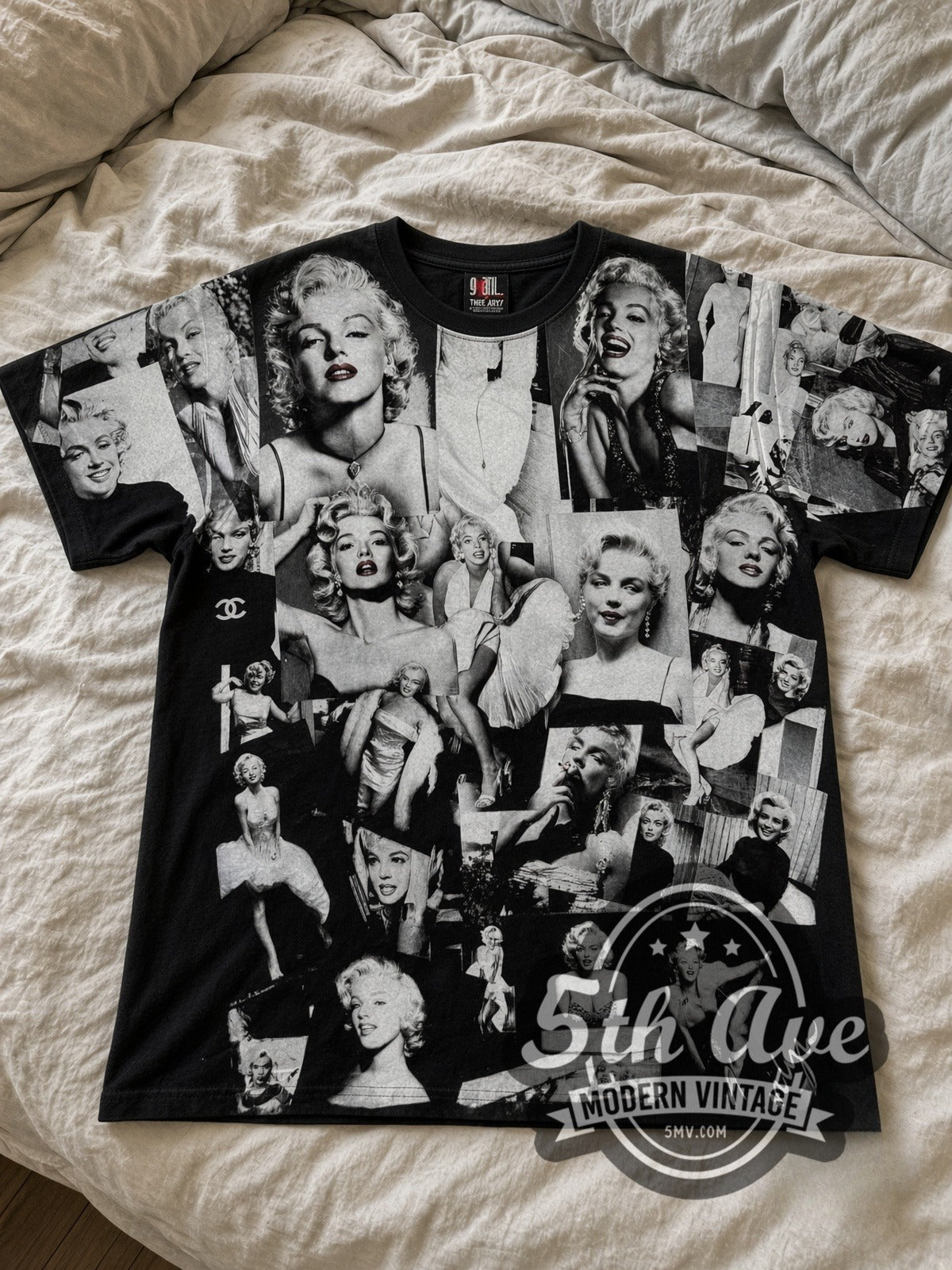Marilyn Monroe Photo Collage all-over-print vintage graphic tee laid flat