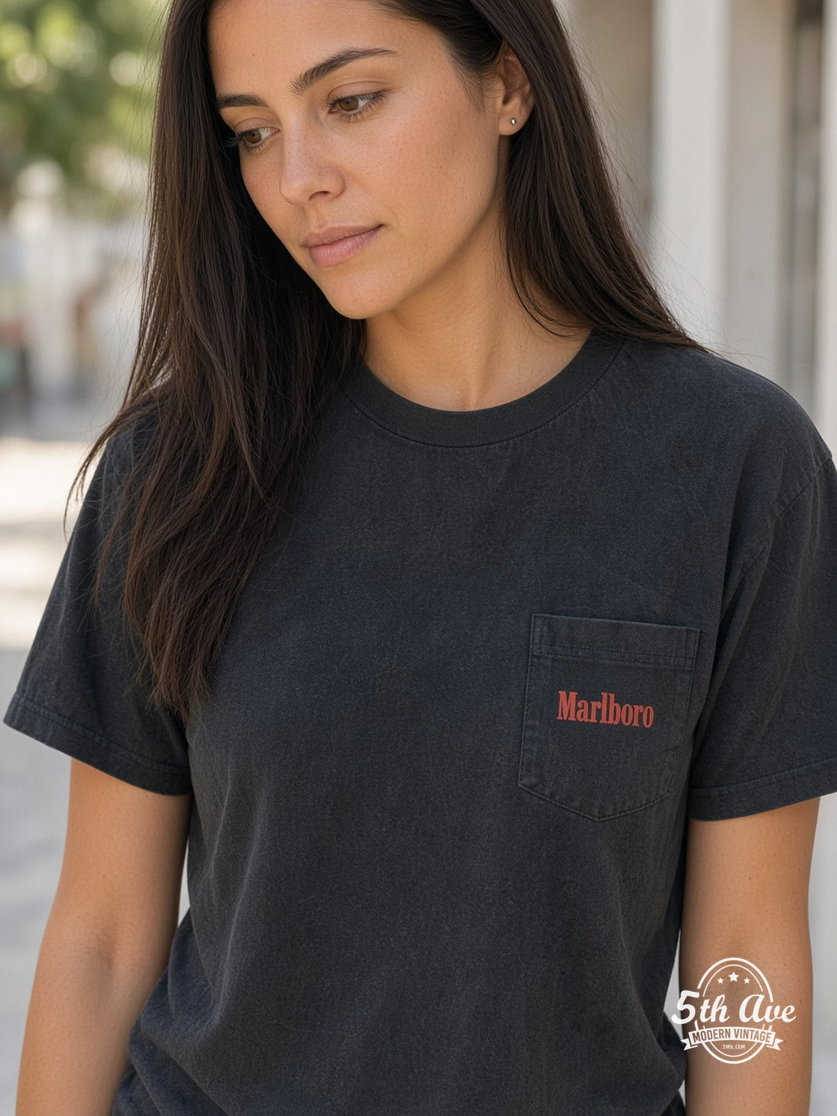 Model wearing Marlboro Cowboy Pocket vintage t-shirt