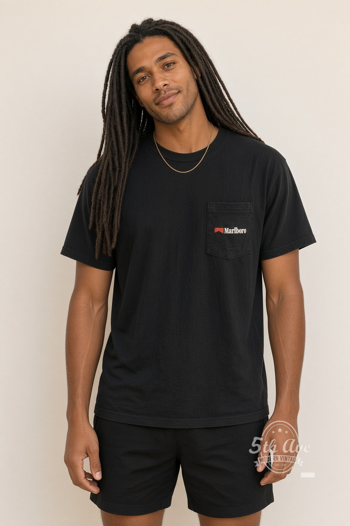 Model wearing Marlboro Marlboro Man Cowboy Silhouette Pocket Tee vintage graphic tee