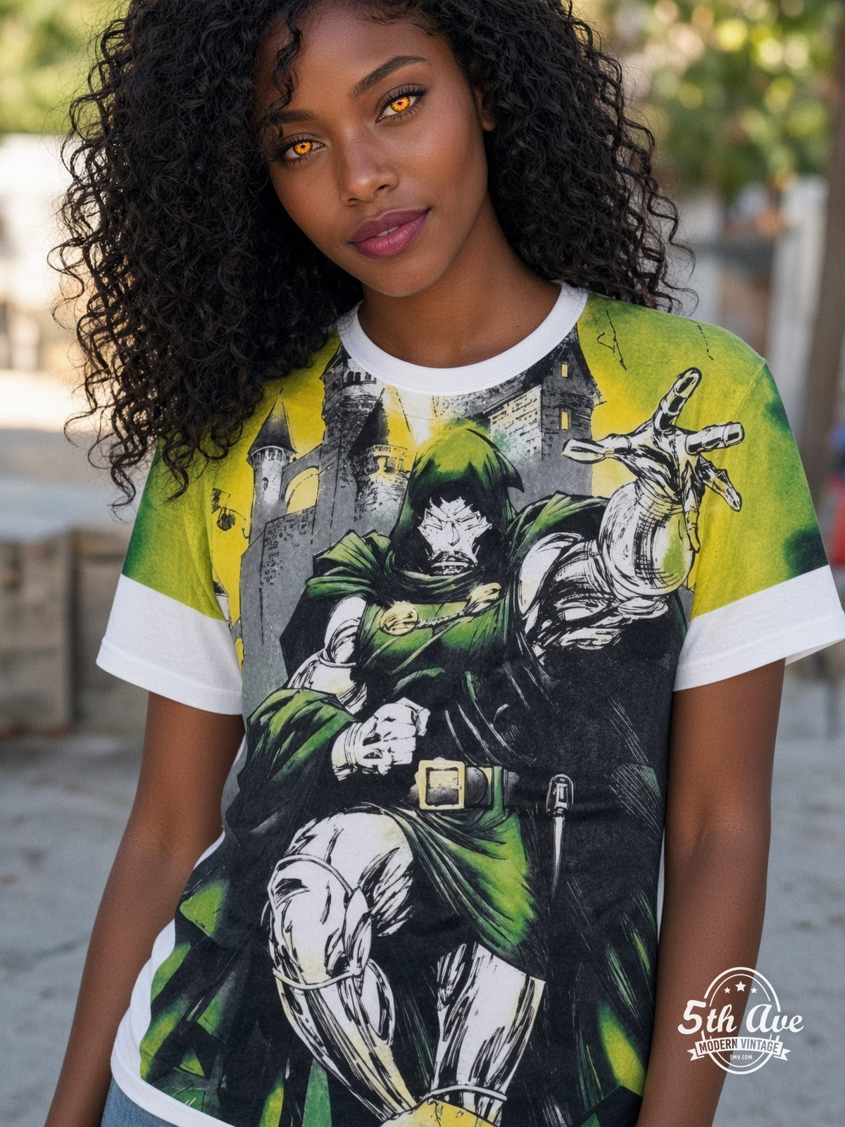 Marvel Dr Doom Castle Energy vintage tee model wearing