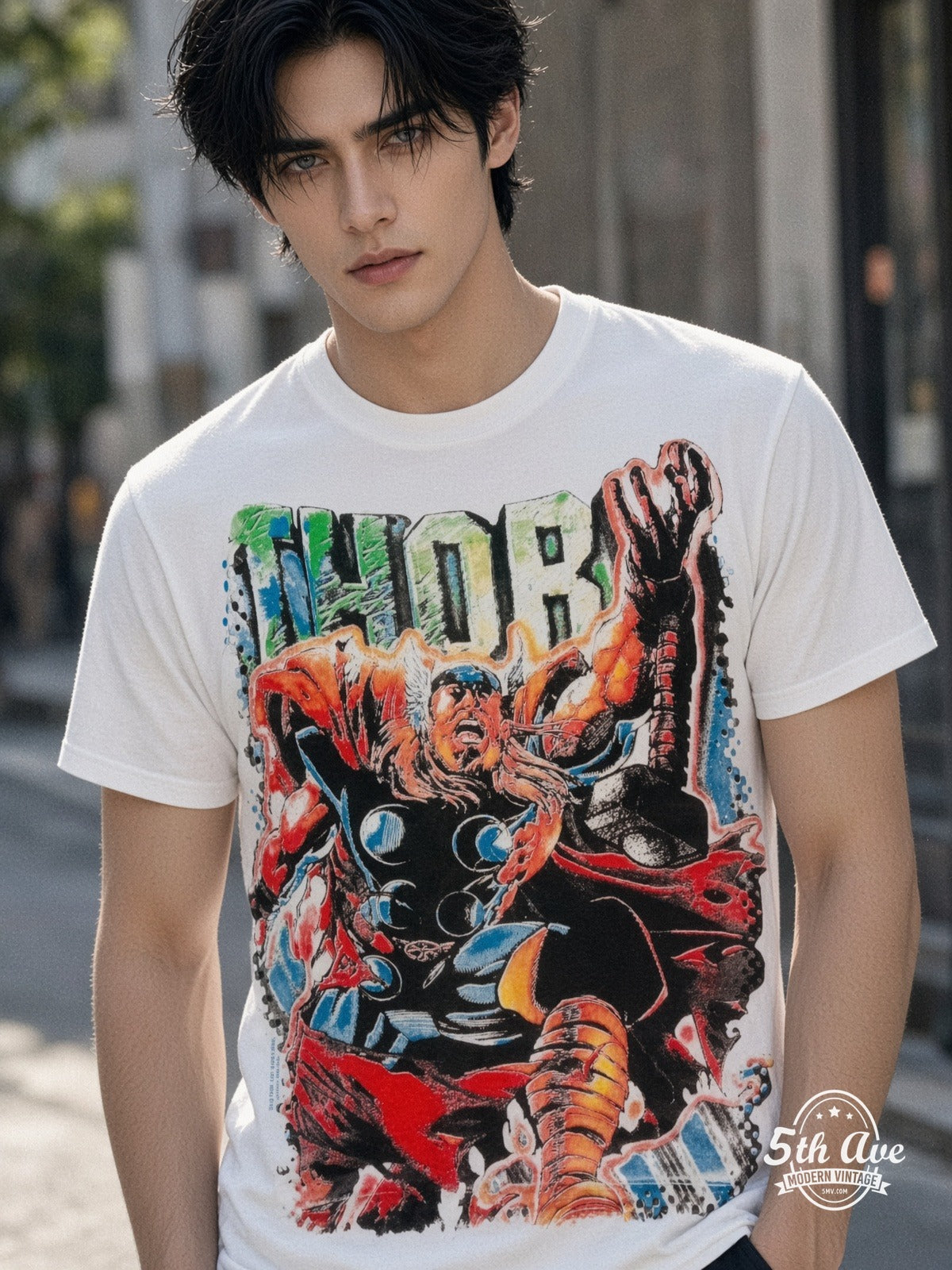 Marvel Thor Comic Action vintage tee model wearing